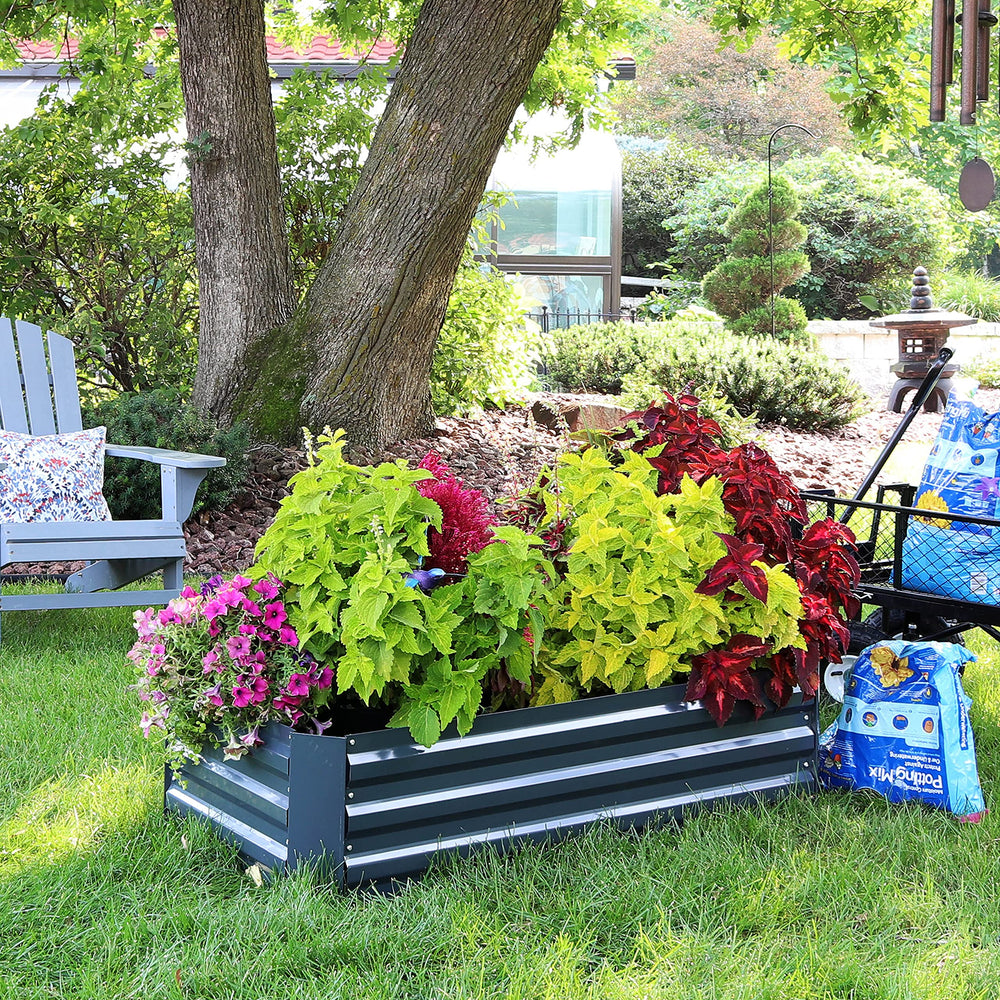 Sunnydaze dark gray finish blending into yard for an attractive outdoor look