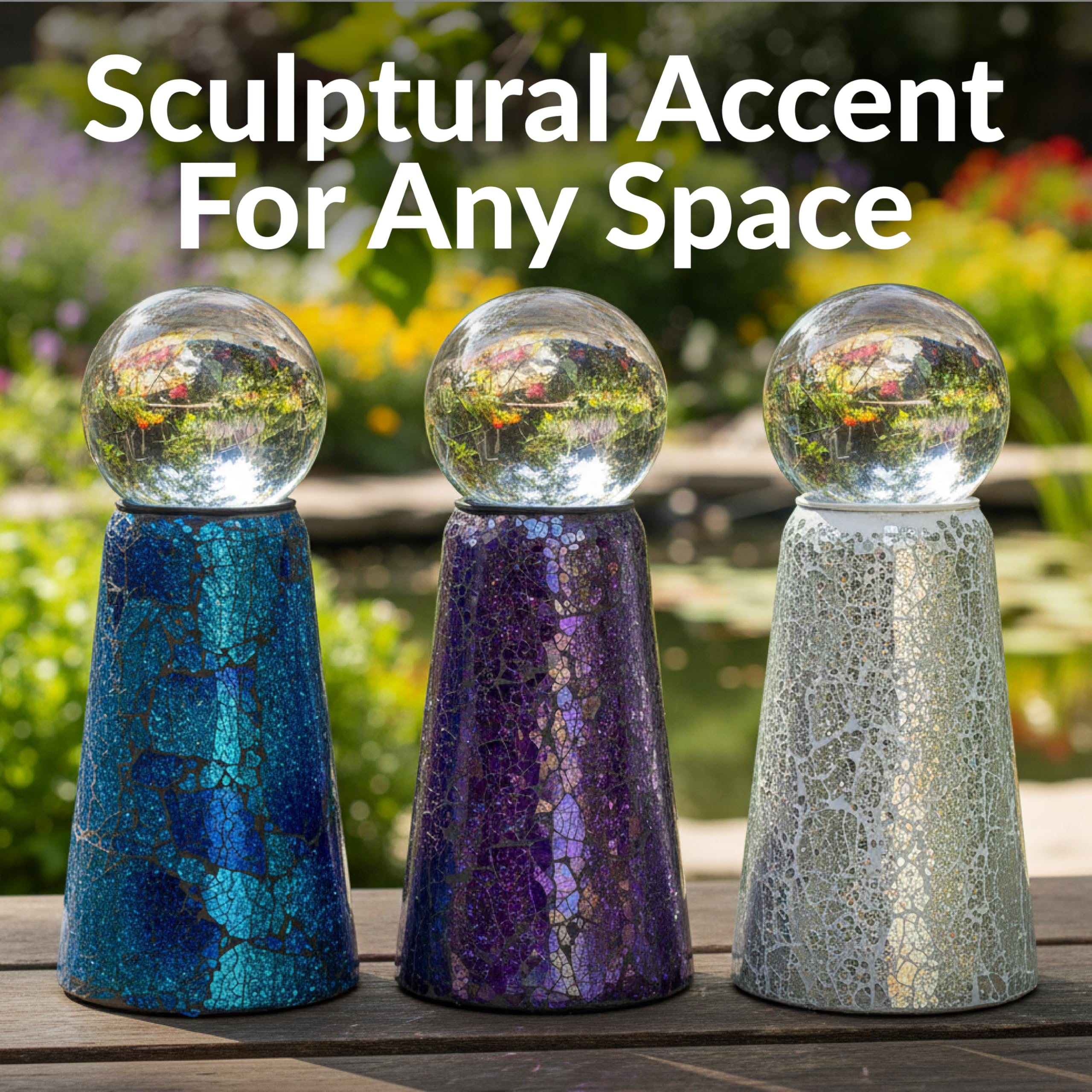 Sunnydaze Decor stand paired with a gazing globe to show fit and scale