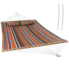 Sunnydaze front view of quilted double hammock showing roomy two-person lay-flat comfort