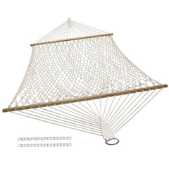 Sunnydaze front view showing full double hammock and spreader bars for comfortable lounging