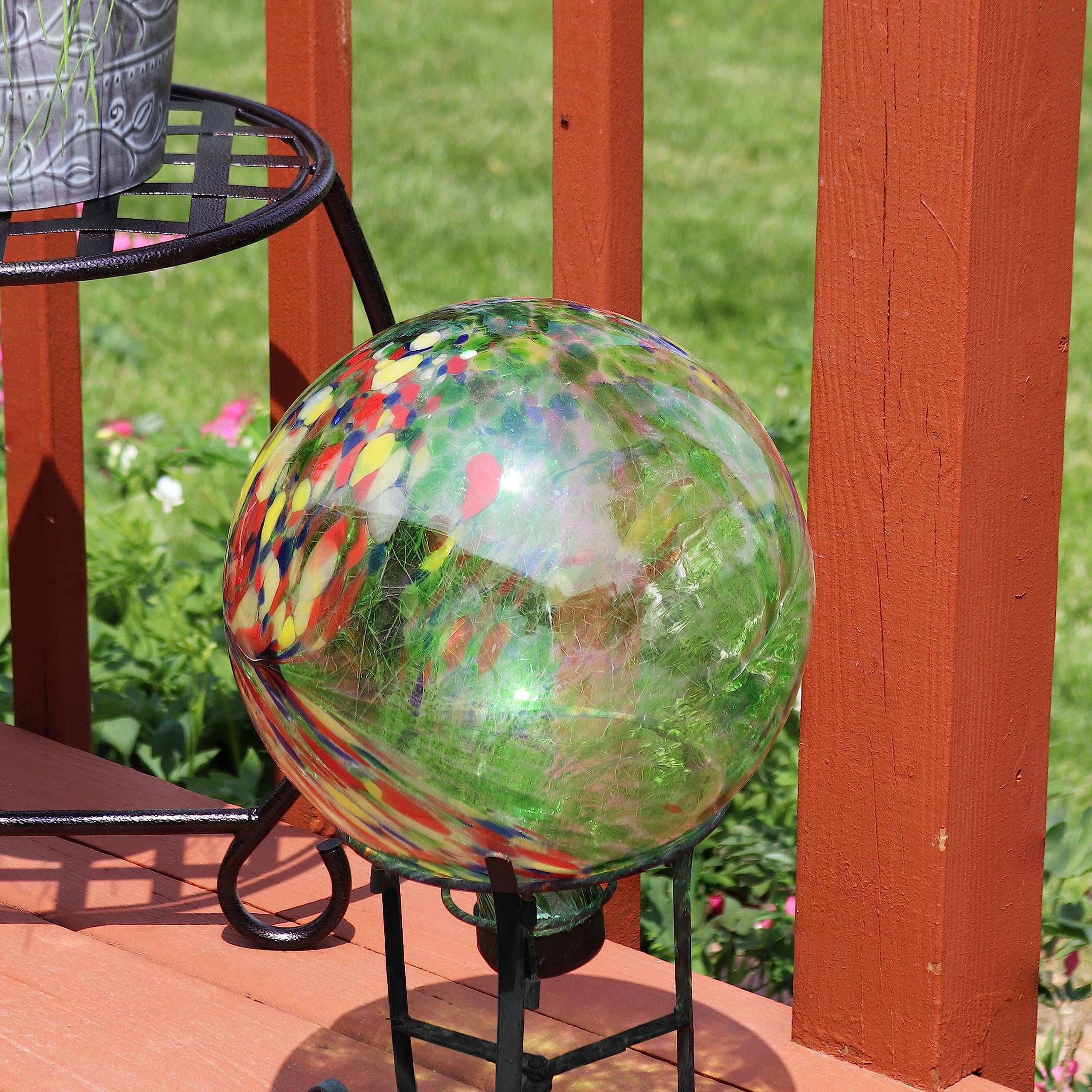 Sunnydaze evening garden reflection showing globe amplifying ambient light