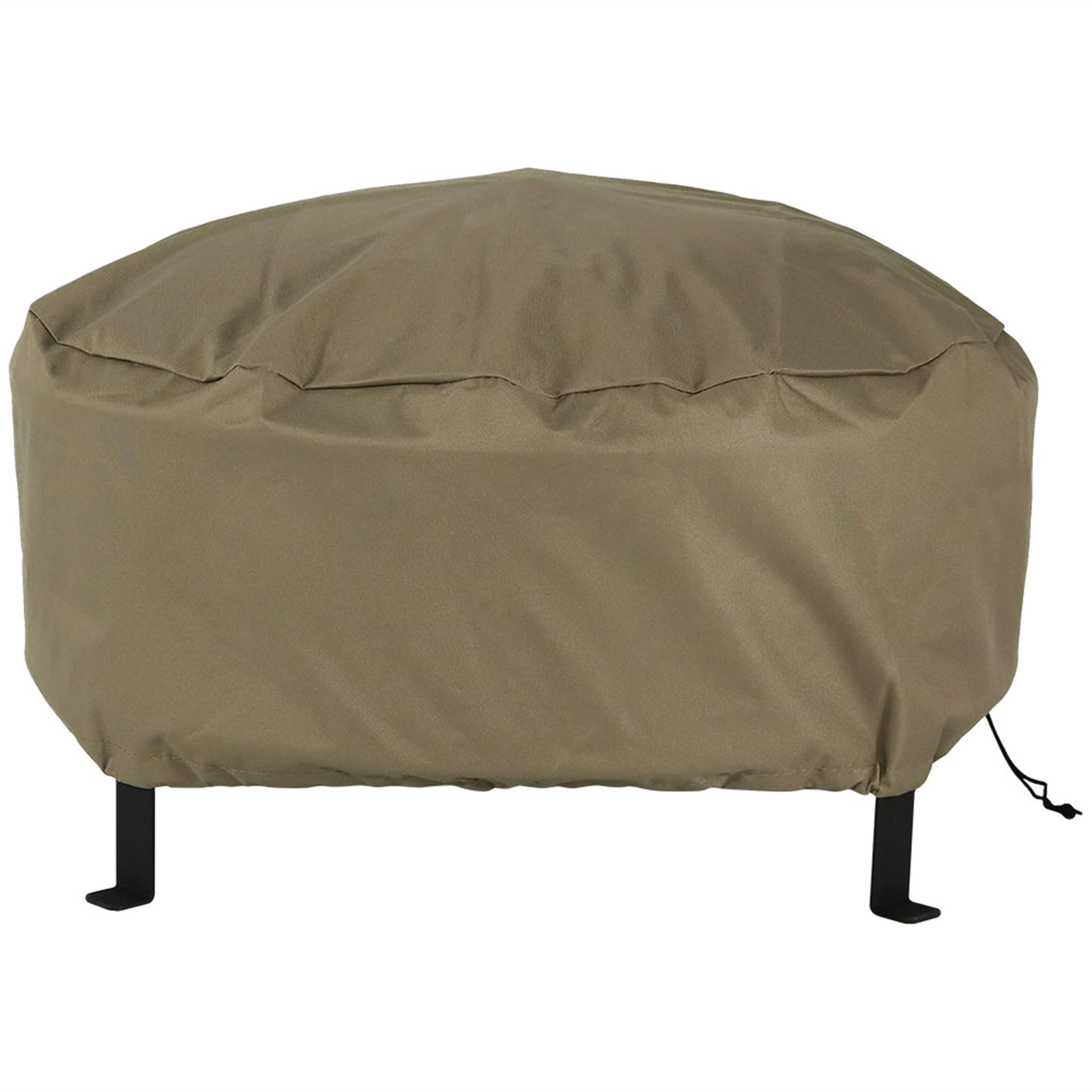 Sunnydaze front view of khaki 36-inch fire pit cover protecting bowl