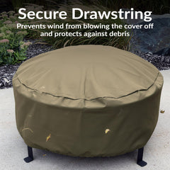 Sunnydaze cover on patio fire pit showing clean outdoor appearance