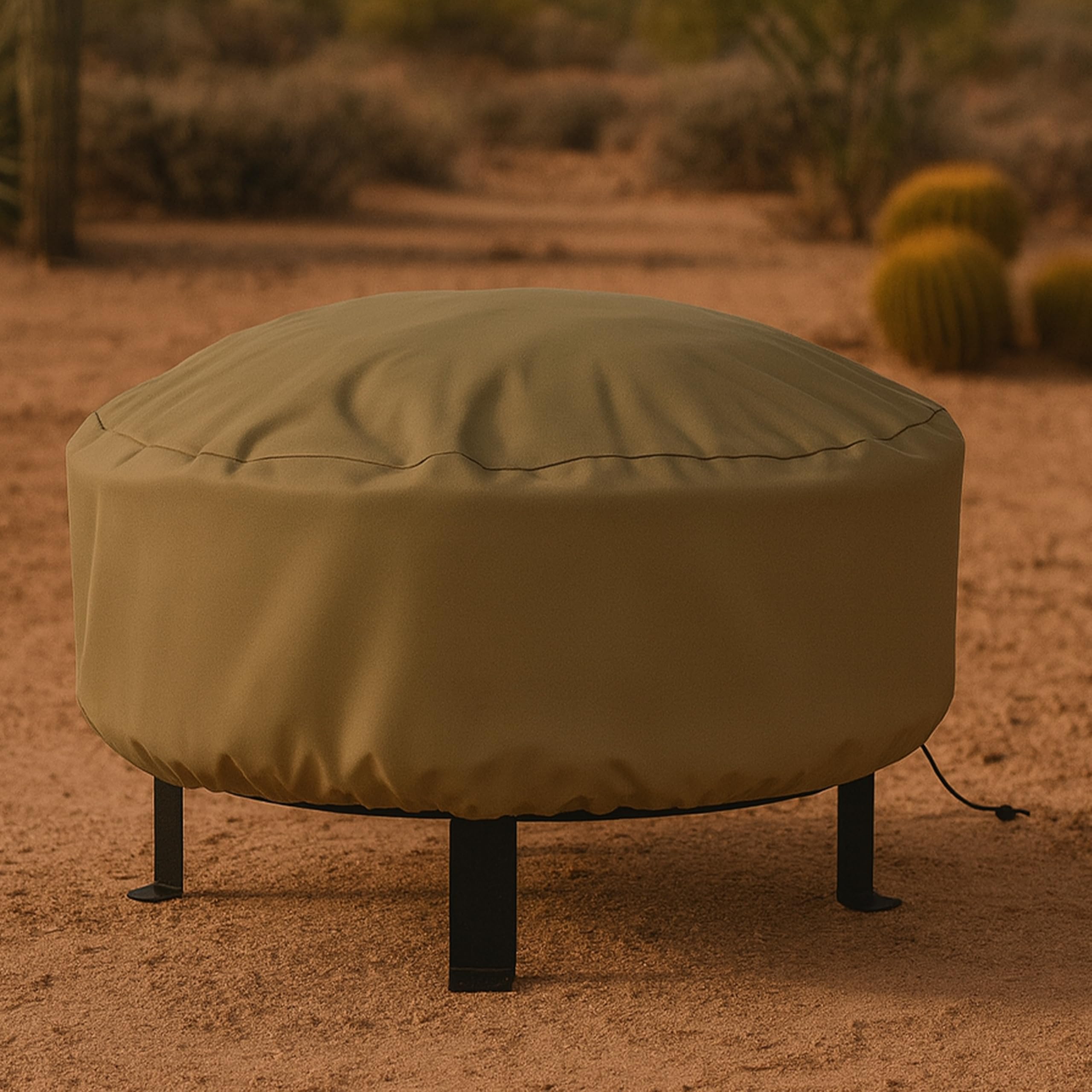 Sunnydaze cover shedding water during light rain to protect pit