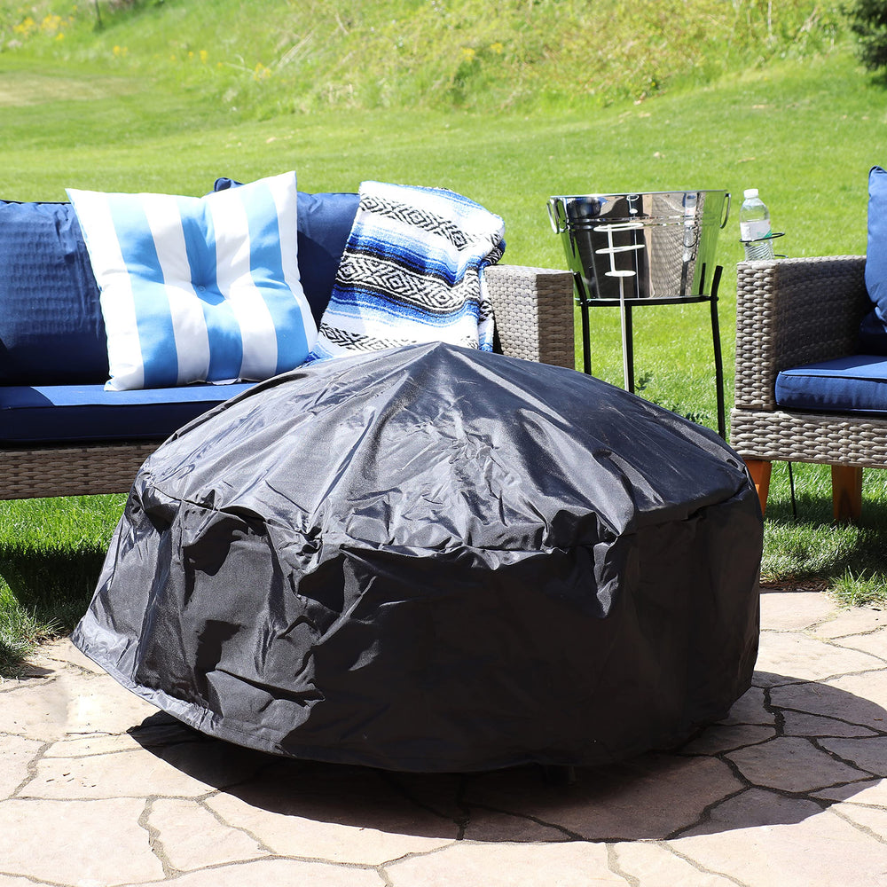 Sunnydaze folded cover in storage showing compact, space-saving benefit