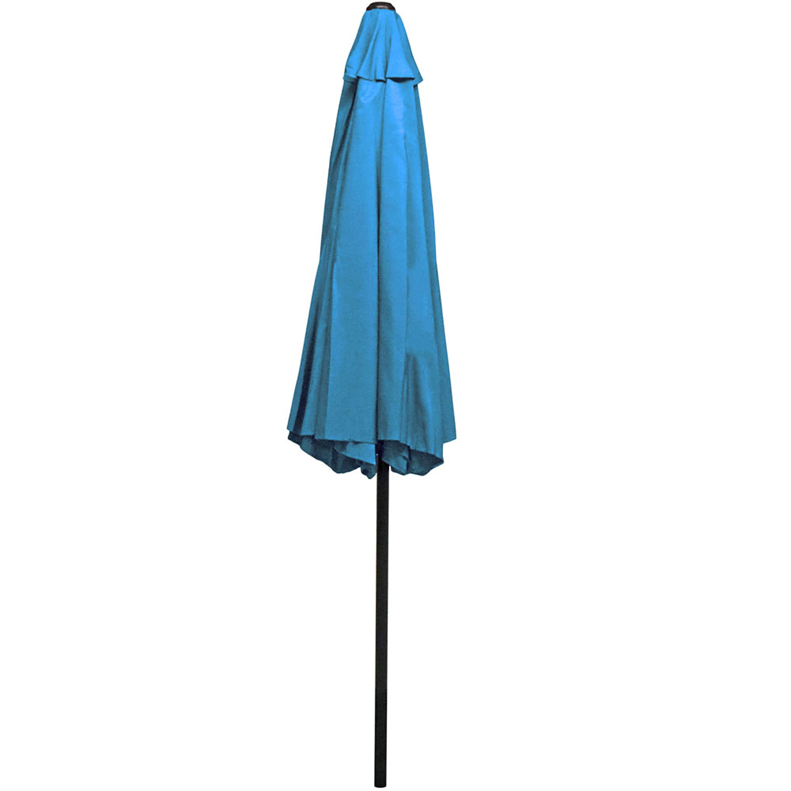 Sunnydaze folded umbrella tied for storage showing compactness and neat storage benefit