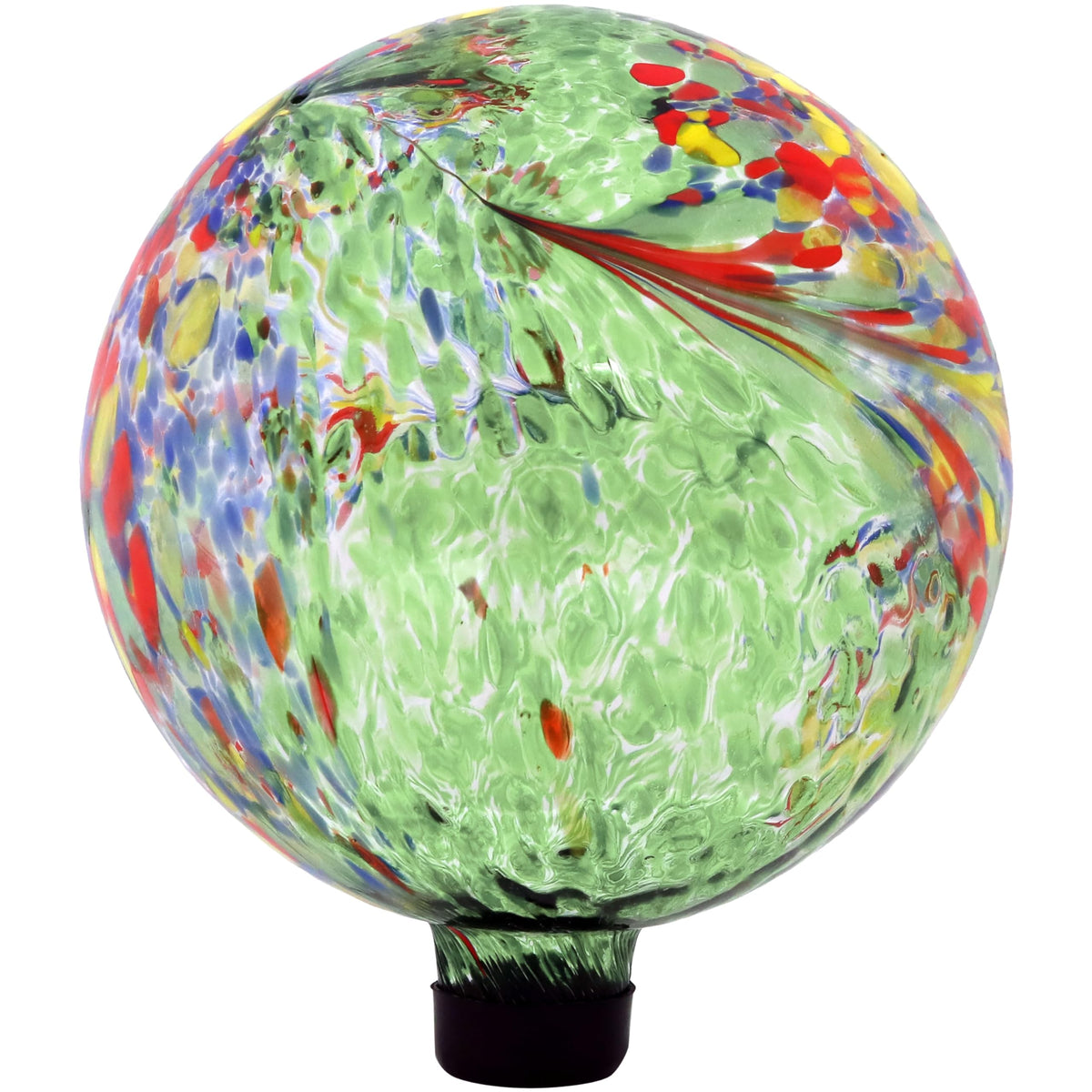 Sunnydaze front view of 10-inch gazing ball showing colorful glass and shine