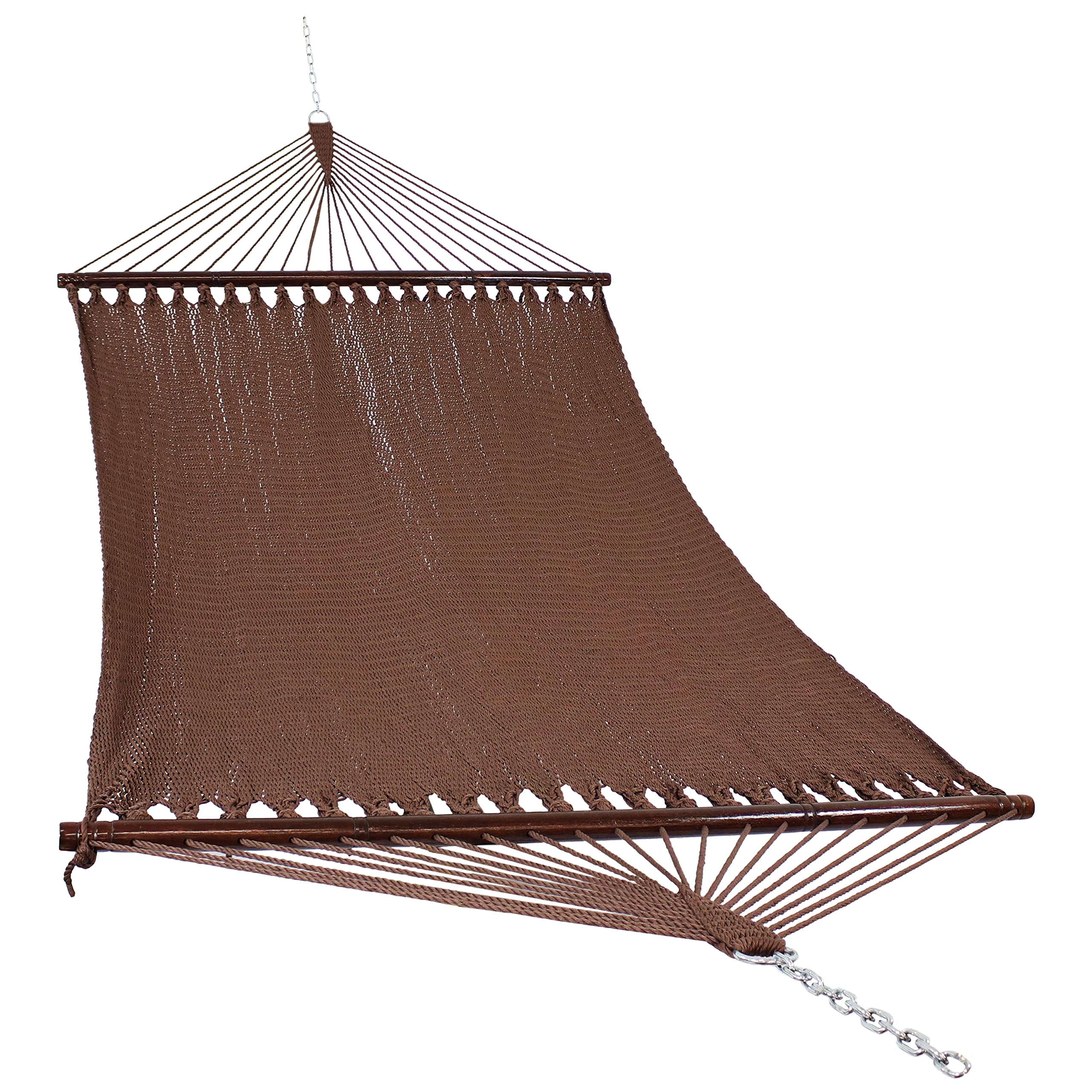 Sunnydaze Decor front view of full hammock showing overall length and styling, ideal for two