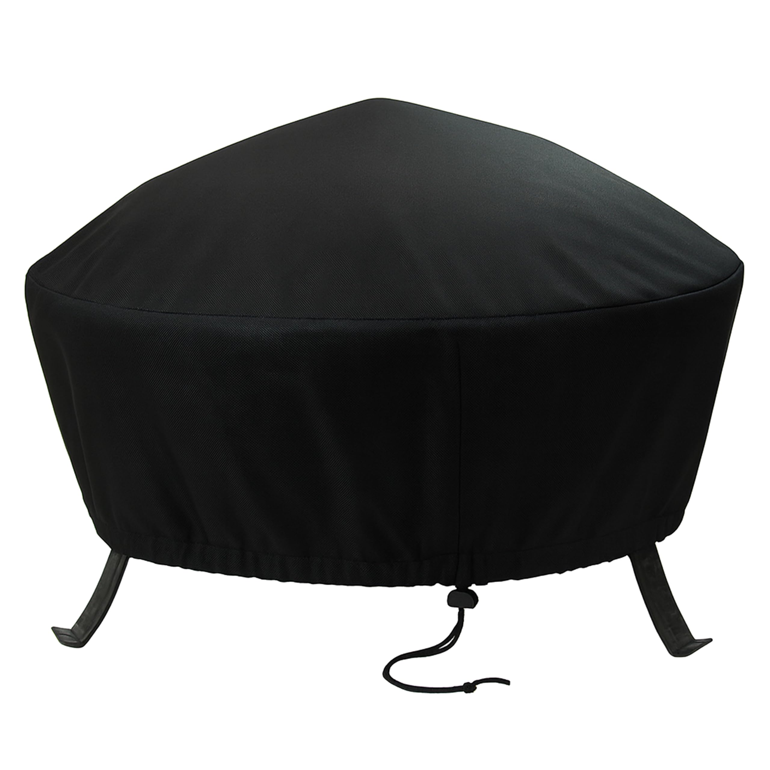 Sunnydaze front view of black 58 inch fire pit cover showing full fit and protection