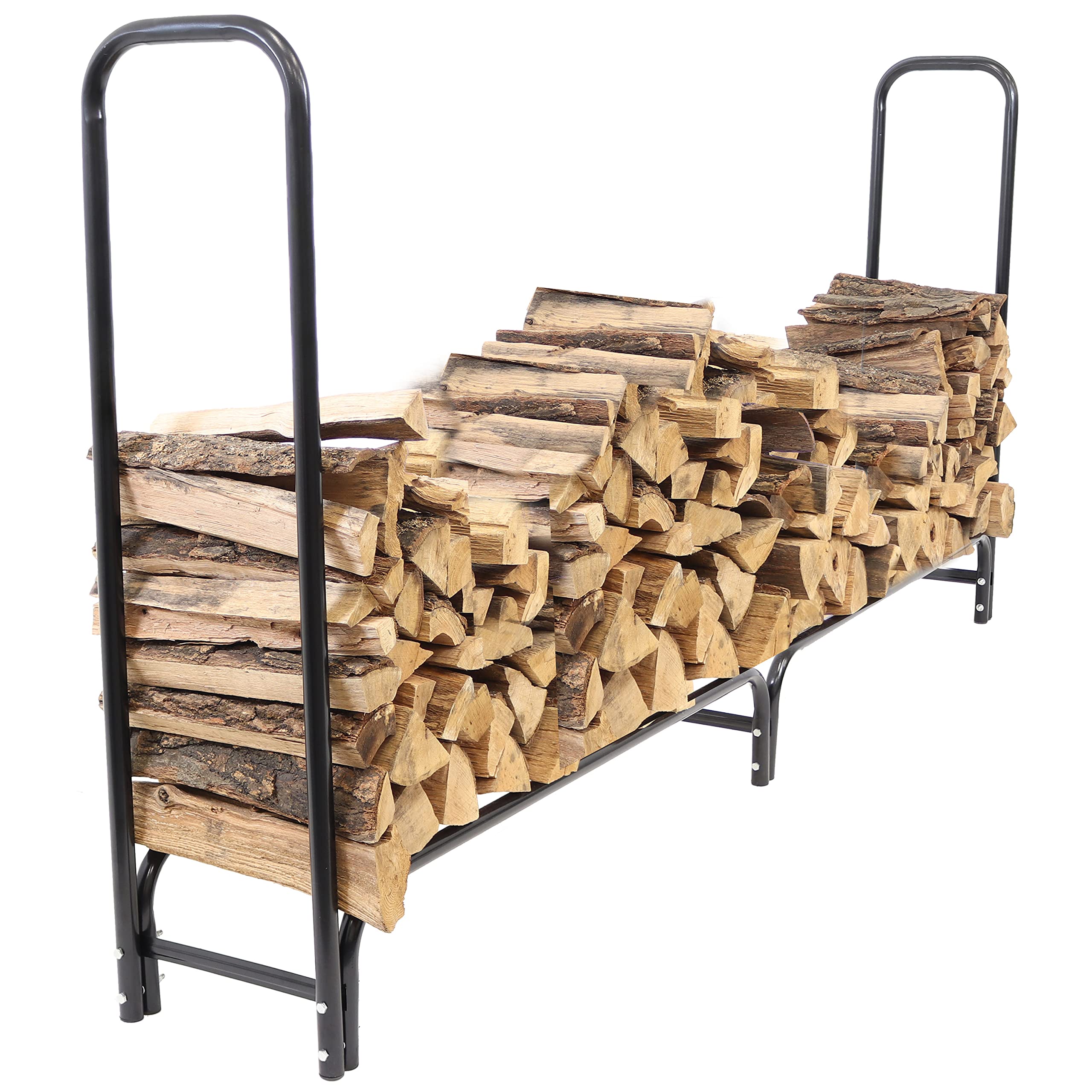 Sunnydaze Decor front view of 8-foot rack showing organized firewood and durability