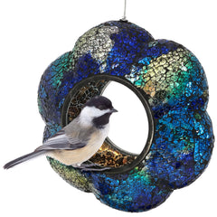 Sunnydaze front view of indigo flower mosaic feeder, enhances garden decor
