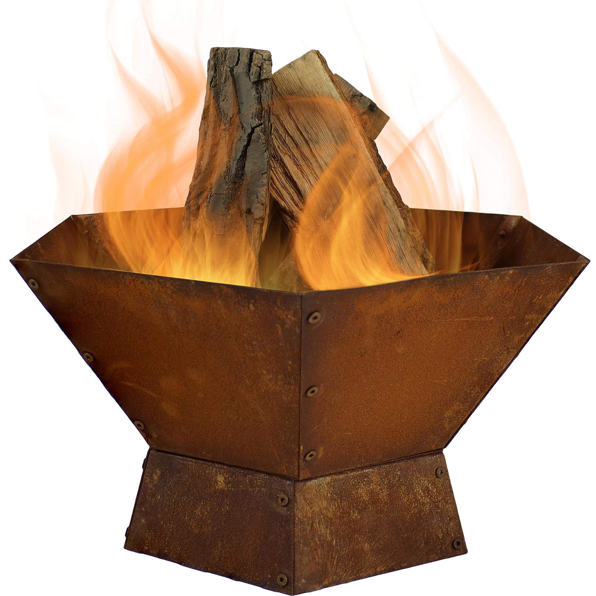 Sunnydaze front view of oxidized fire pit showing vintage style and outdoor warmth