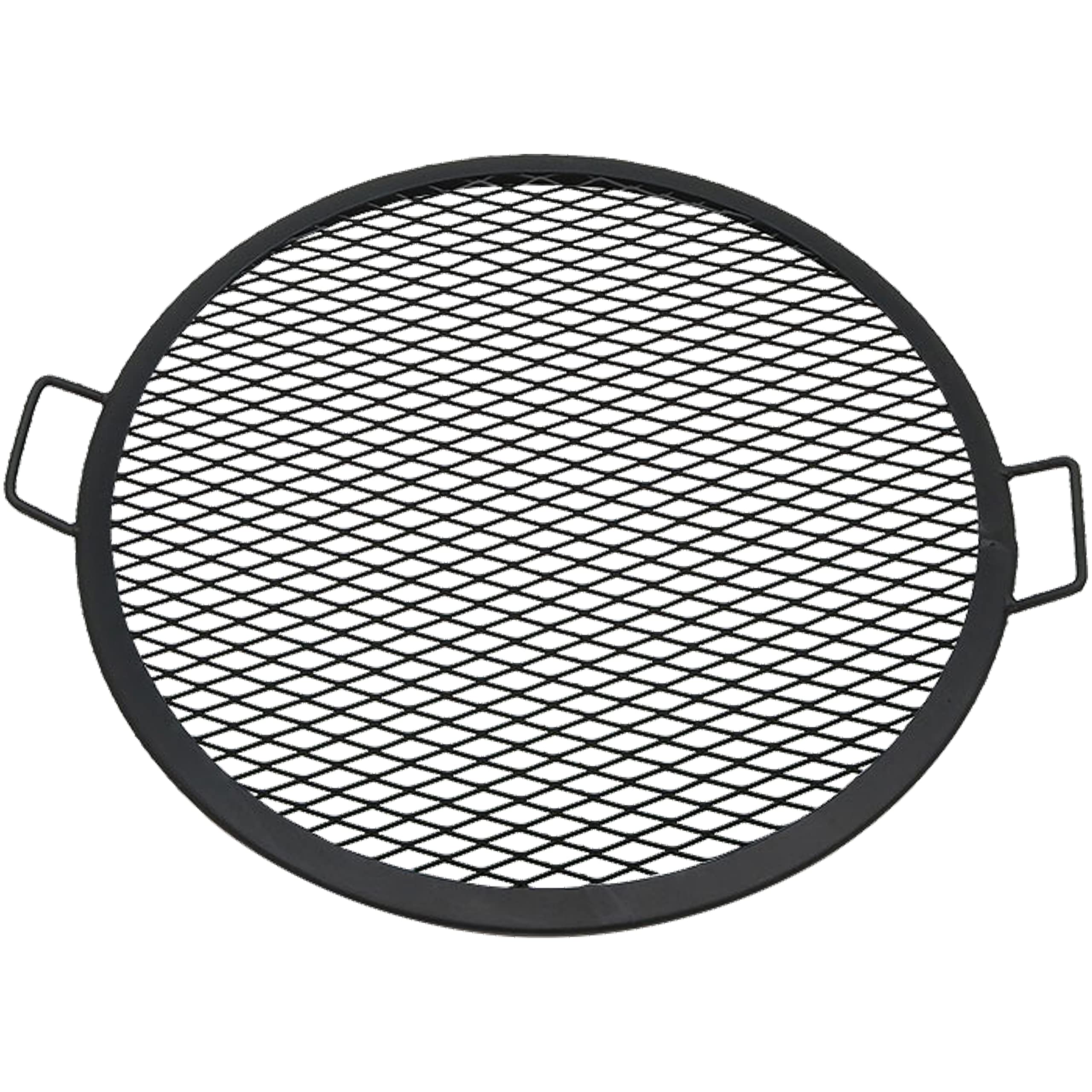 Sunnydaze front view of round grill grate showing sturdy frame and benefits