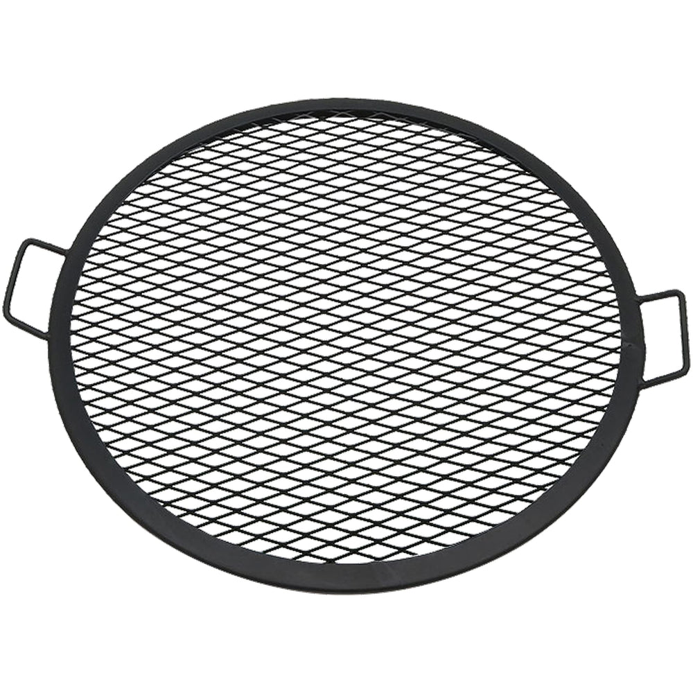Sunnydaze front view of round grill grate showing sturdy frame and benefits