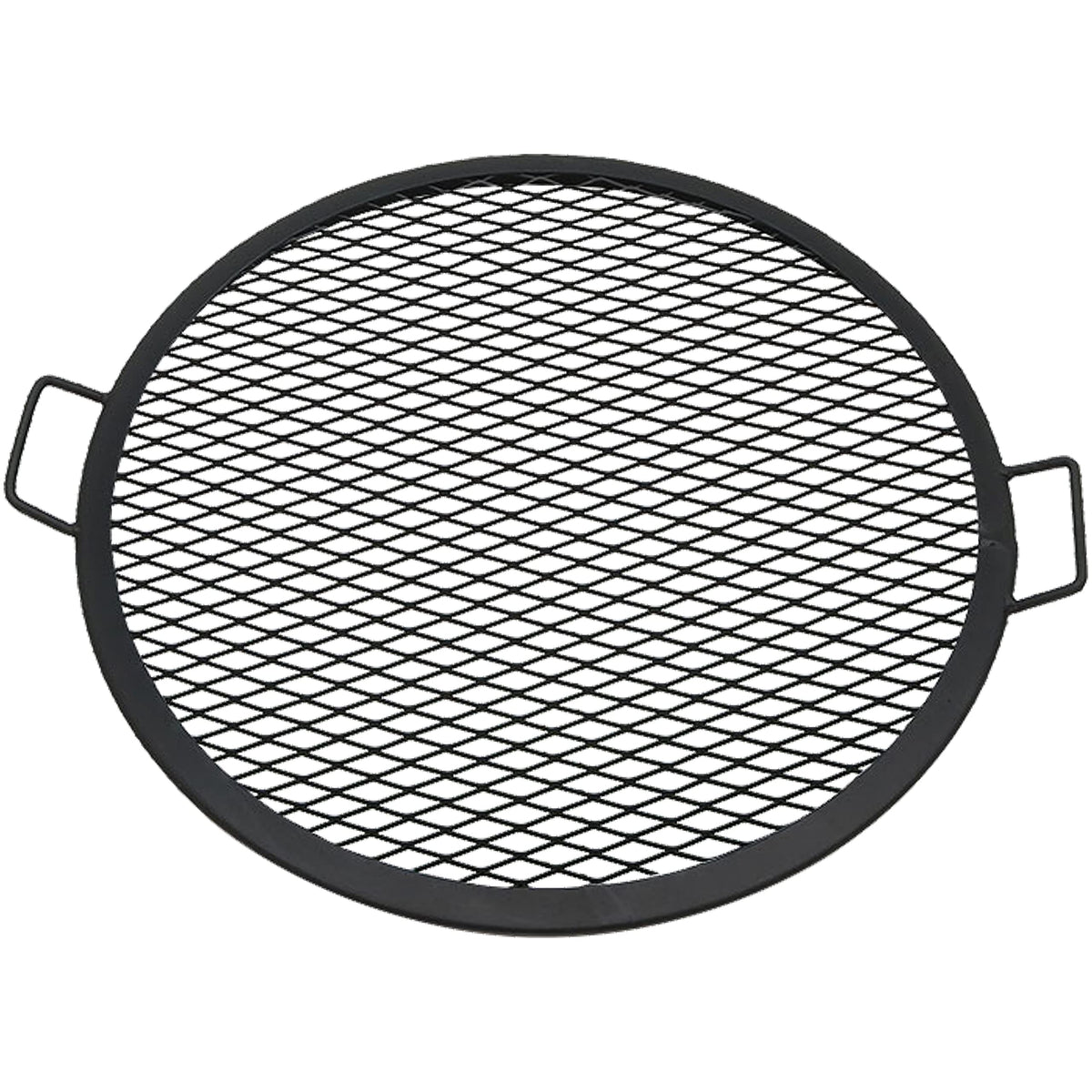 Sunnydaze front view of round grill grate showing sturdy frame and benefits