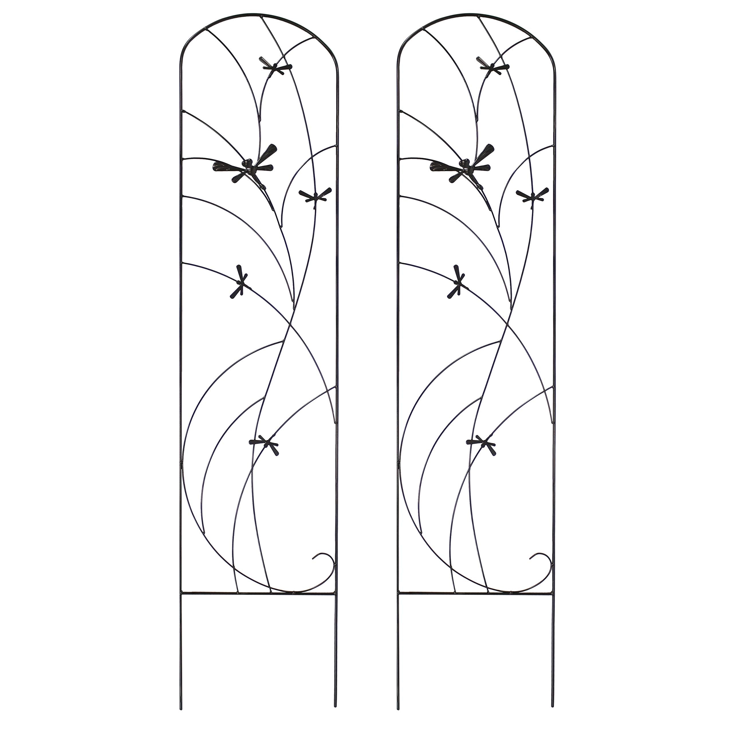 Sunnydaze front view of 56-inch black metal trellis 2-pack showing clean decorative silhouette and support
