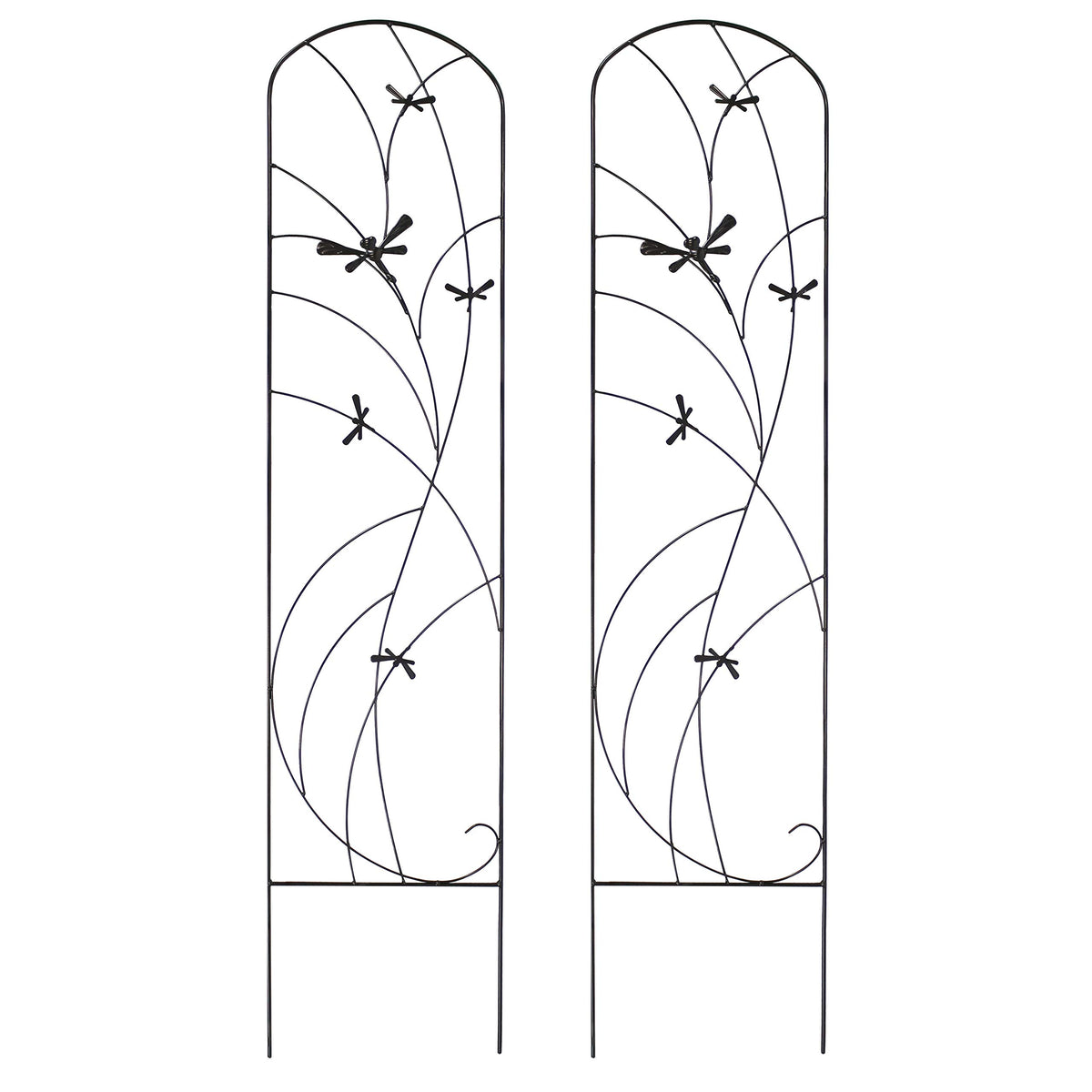 Sunnydaze front view of 56-inch black metal trellis 2-pack showing clean decorative silhouette and support