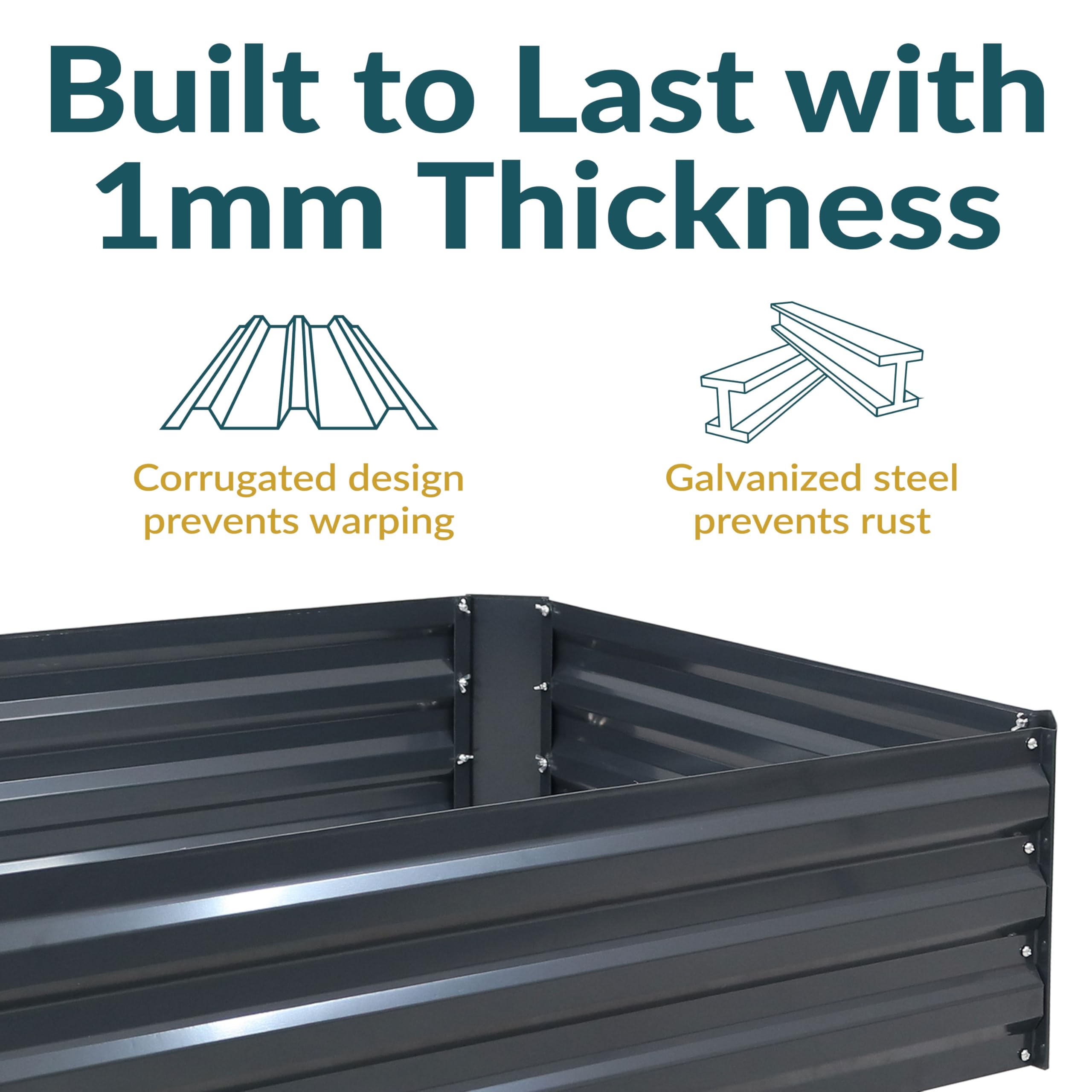 Sunnydaze close-up of galvanized steel panel highlighting rust-resistant finish and strength