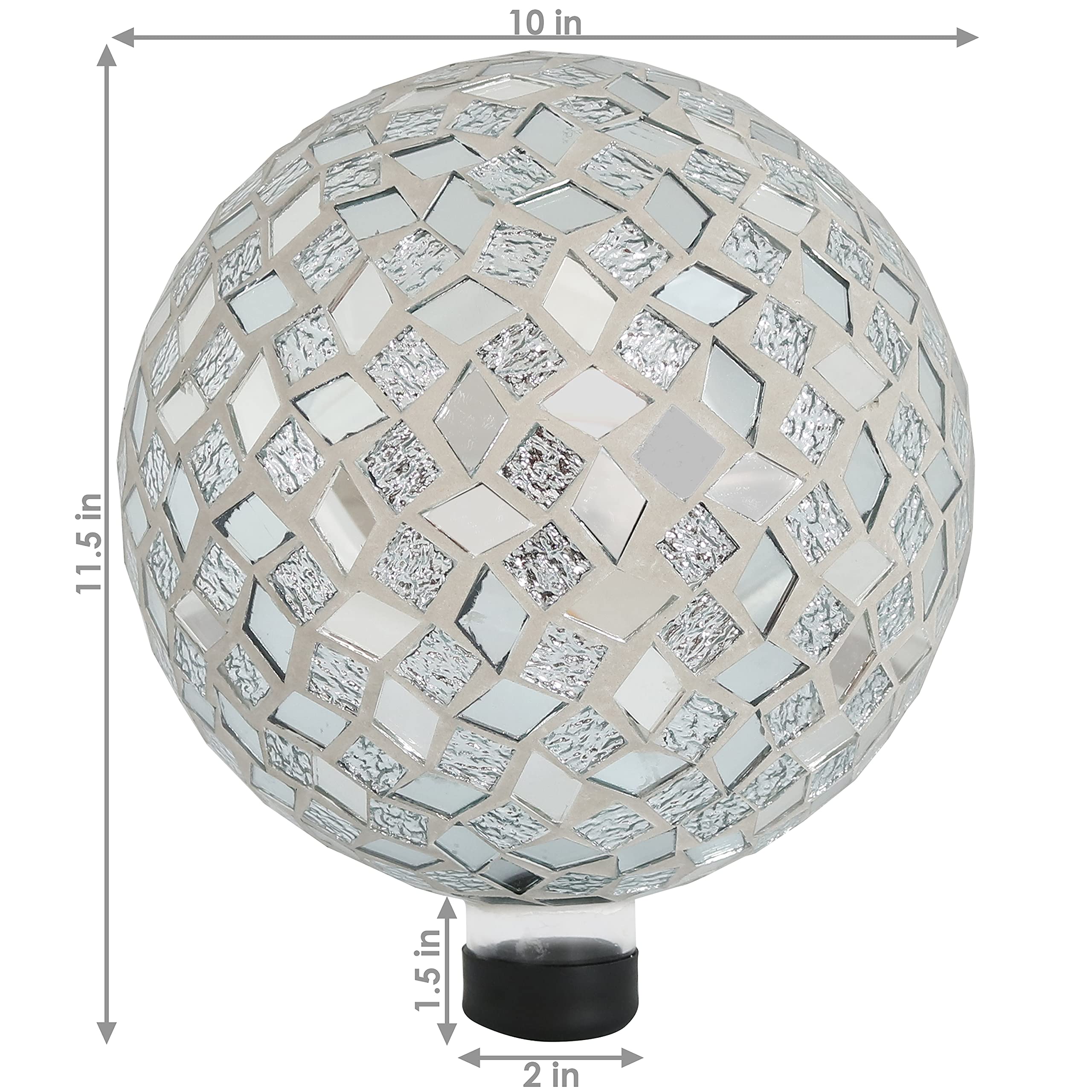 Sunnydaze gazing ball nestled in a flower bed adding reflective accent