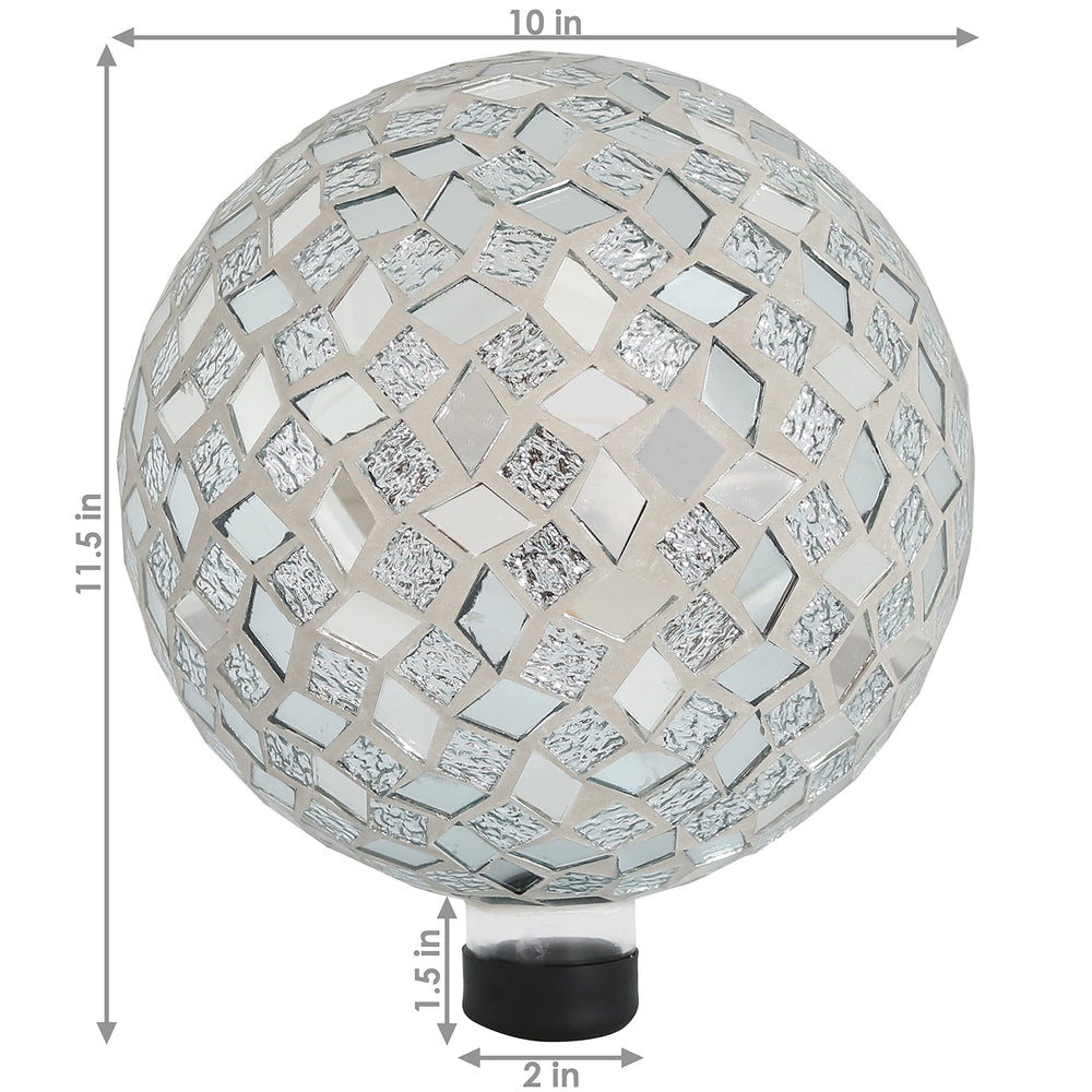 Sunnydaze gazing ball nestled in a flower bed adding reflective accent