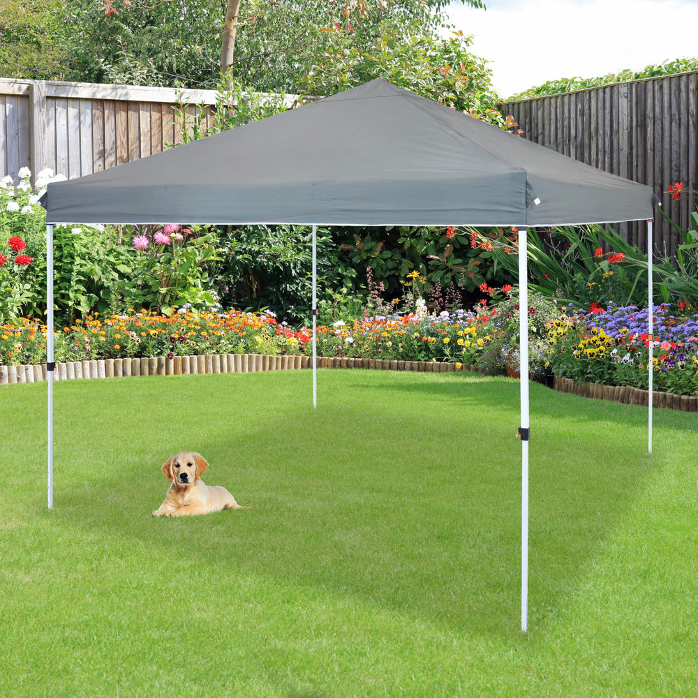 Sunnydaze gray canopy in backyard setting adding shaded comfort