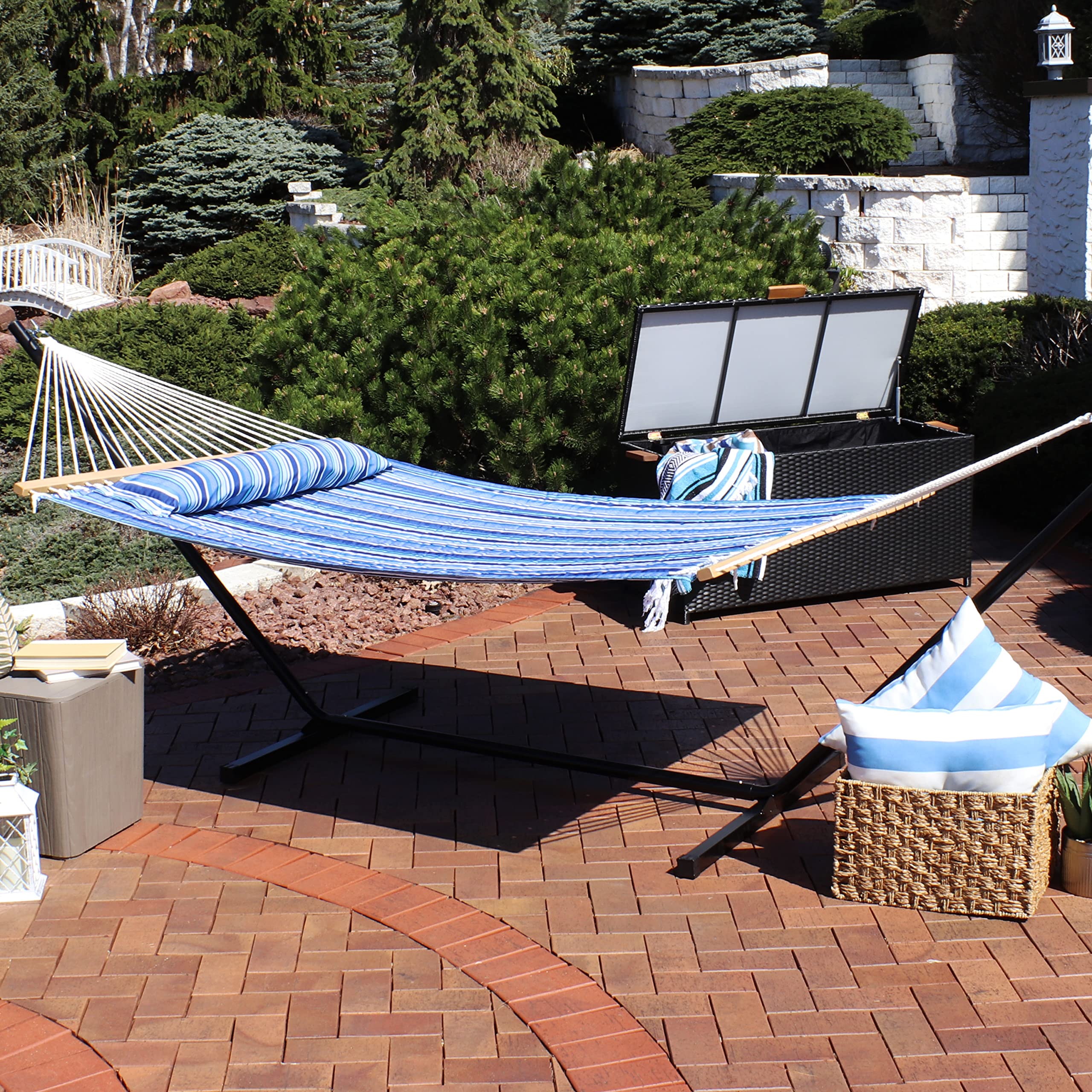 Sunnydaze folded hammock packed for travel, lightweight and easy to carry