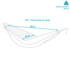 Sunnydaze hammock hung between trees demonstrating portability and outdoor use