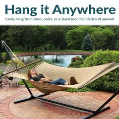 Sunnydaze hammock on 15-foot stand showing easy installation