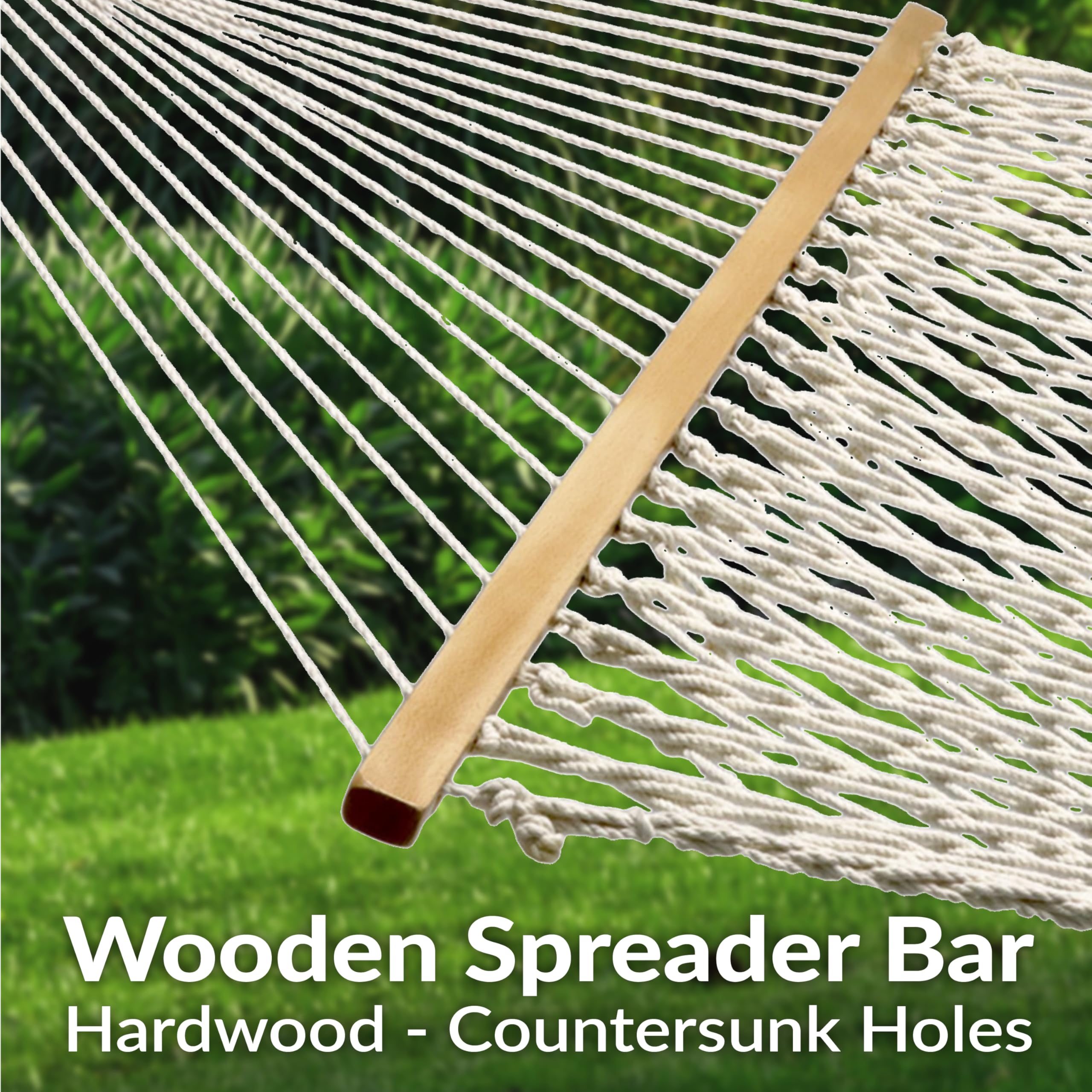 Sunnydaze hammock next to chair showing scale and generous 74" x 55" bed