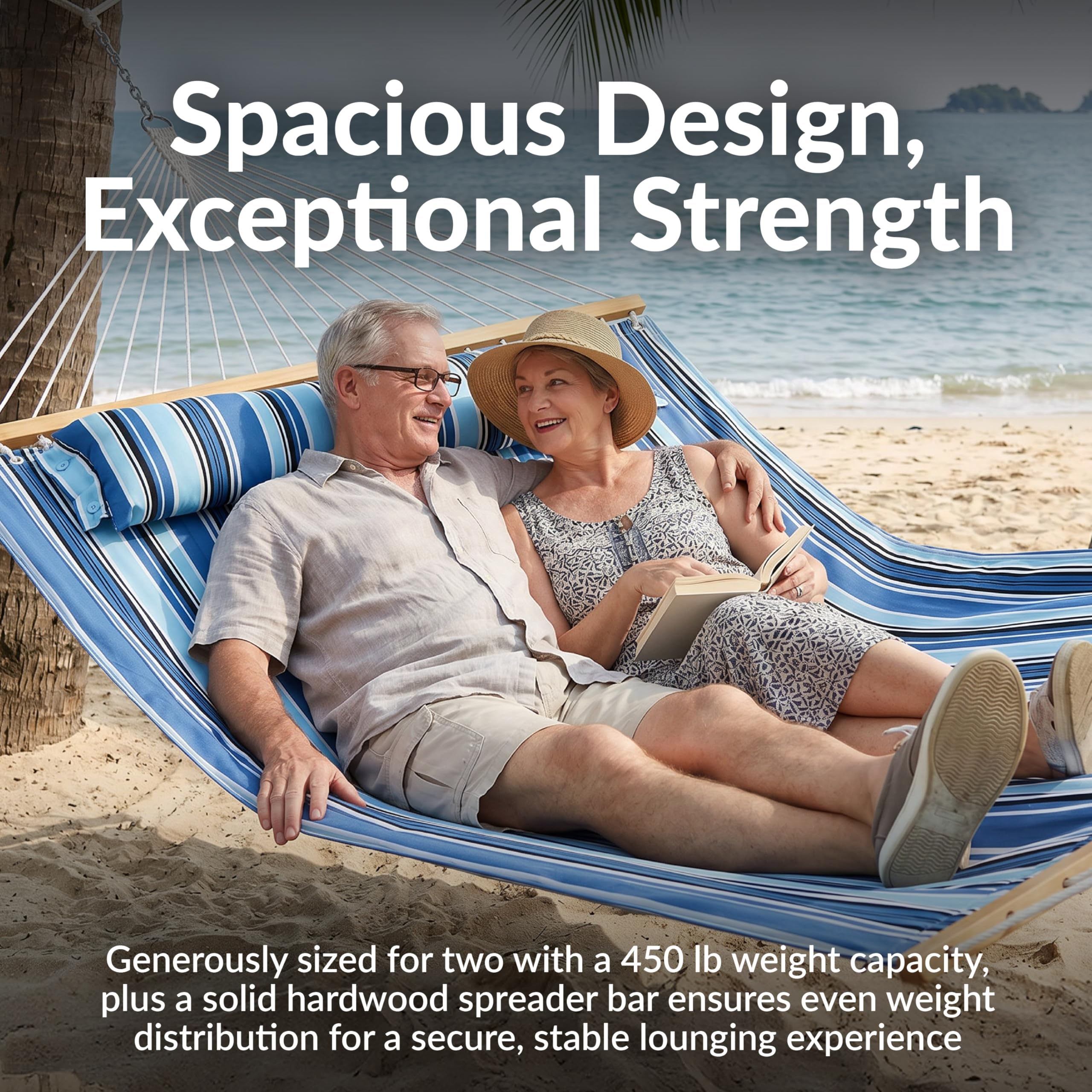 Sunnydaze hammock staged on patio to illustrate relaxed outdoor use and style