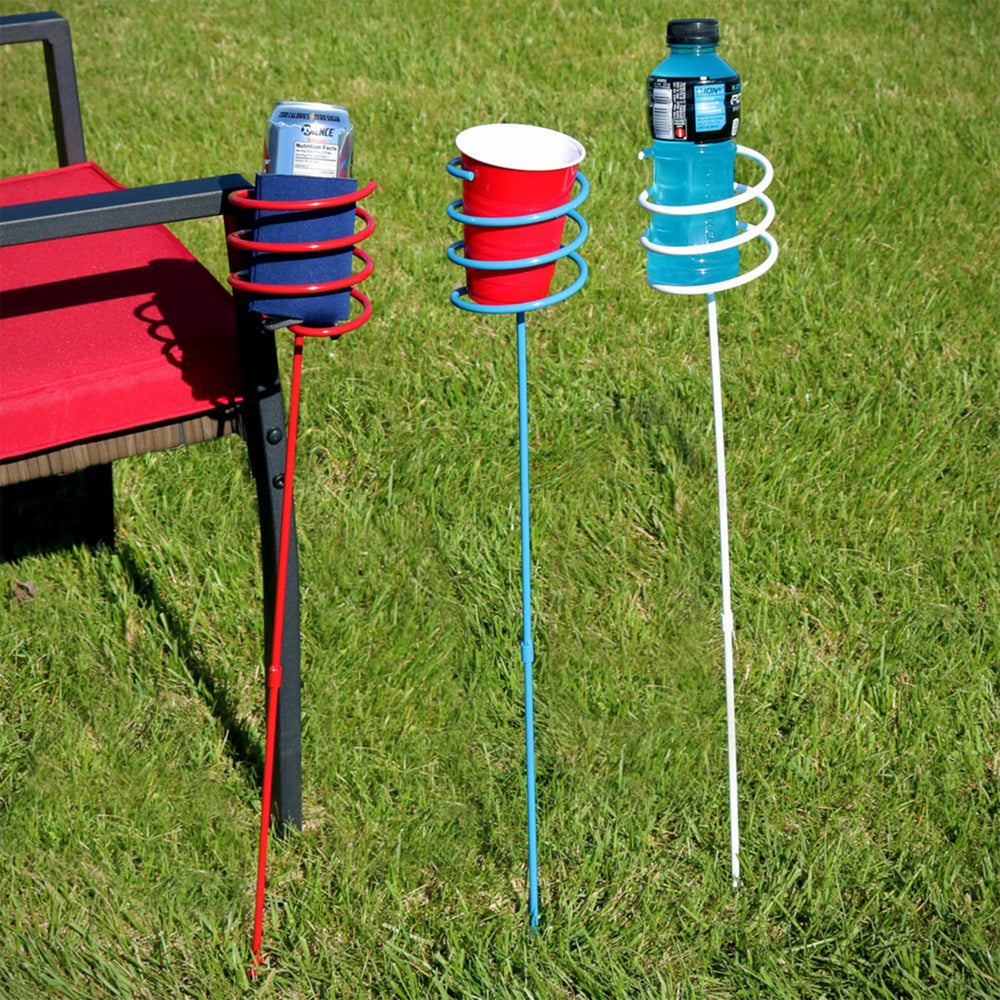 Sunnydaze stakes beside a person demonstrating 32-inch ergonomic height benefit