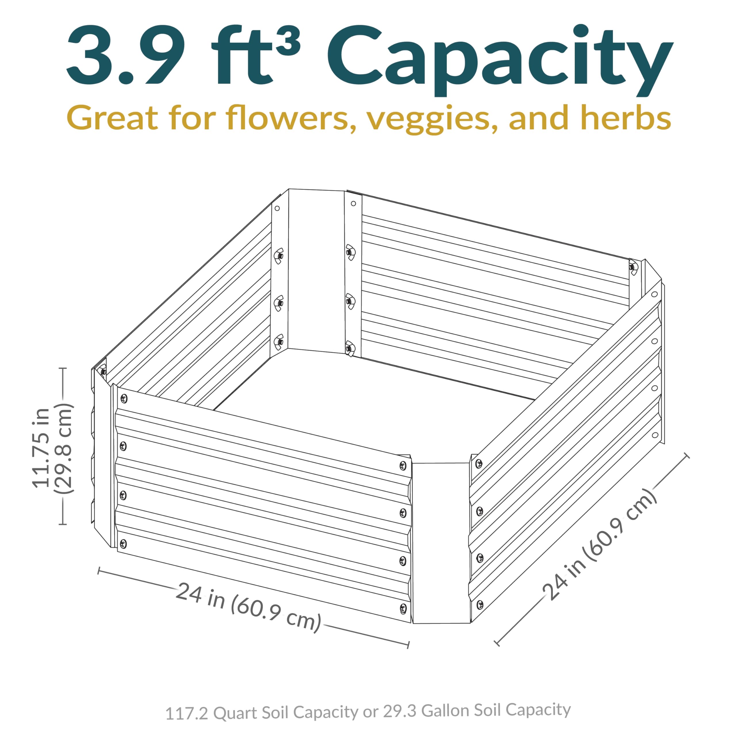 Sunnydaze planted herbs inside bed illustrating efficient use of compact soil volume