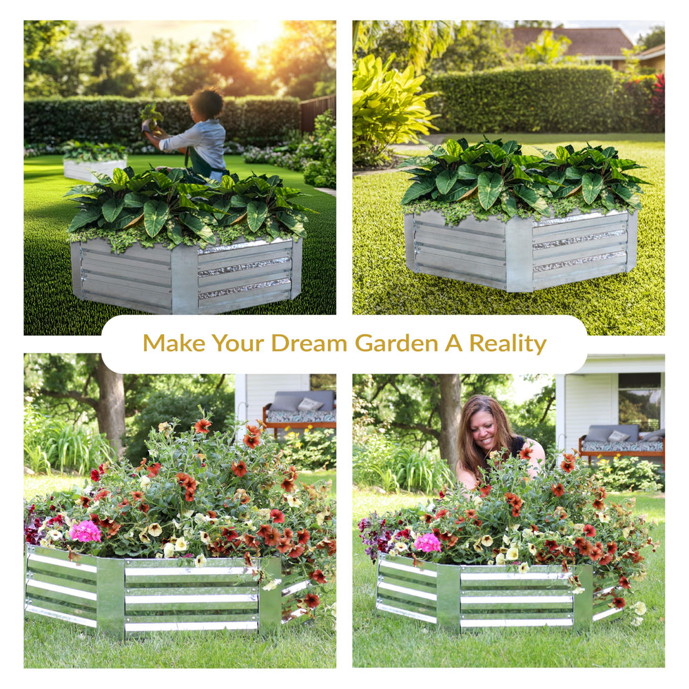 Sunnydaze hexagon bed installed in garden improving drainage and root health