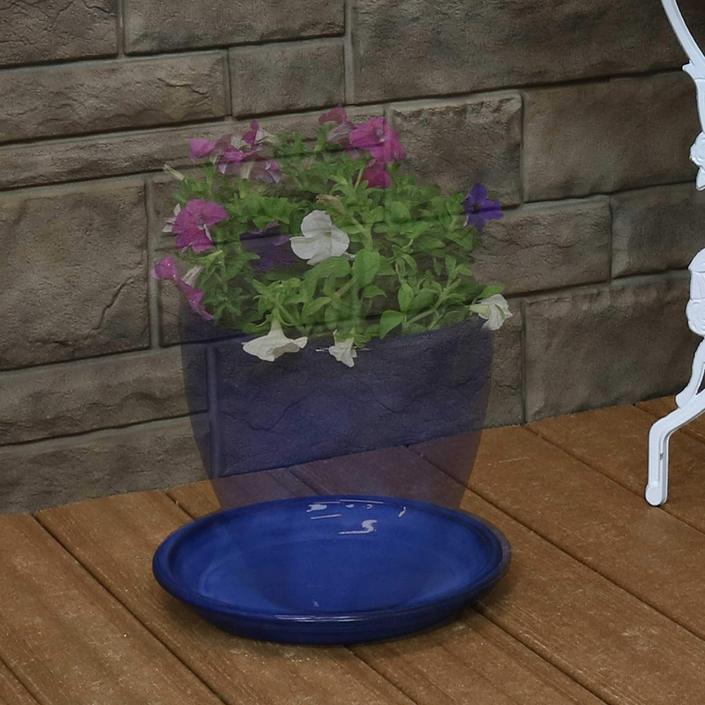 Sunnydaze Decor saucer displayed on patio illustrating decorative outdoor use