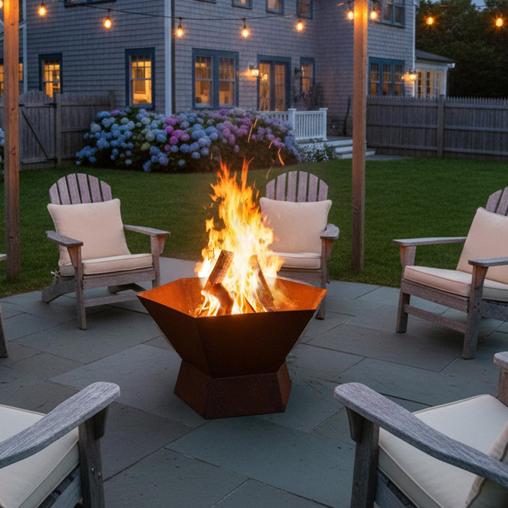 Sunnydaze in use on patio at dusk creating cozy ambiance for gatherings