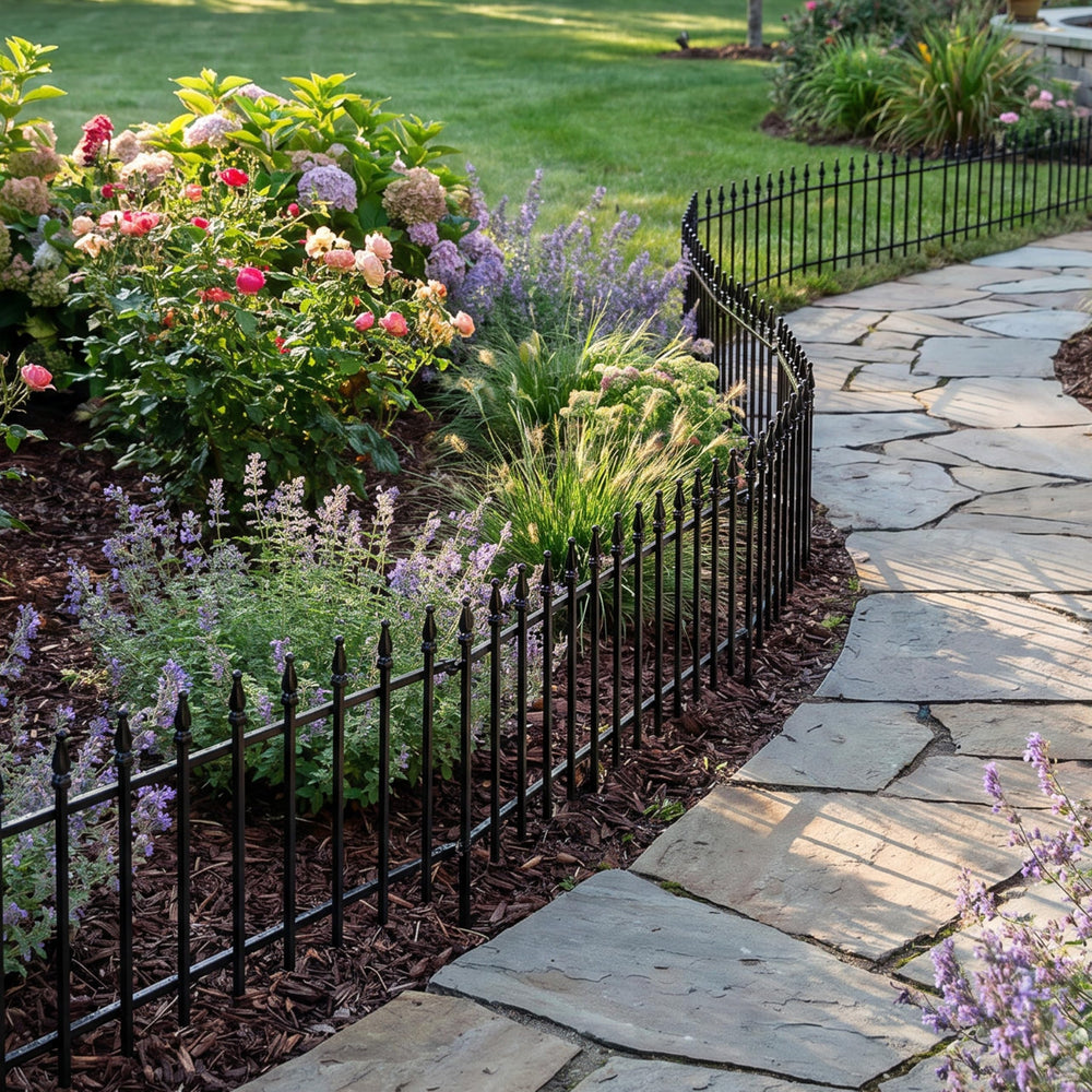 Sunnydaze in use around flower bed protecting plants and defining space