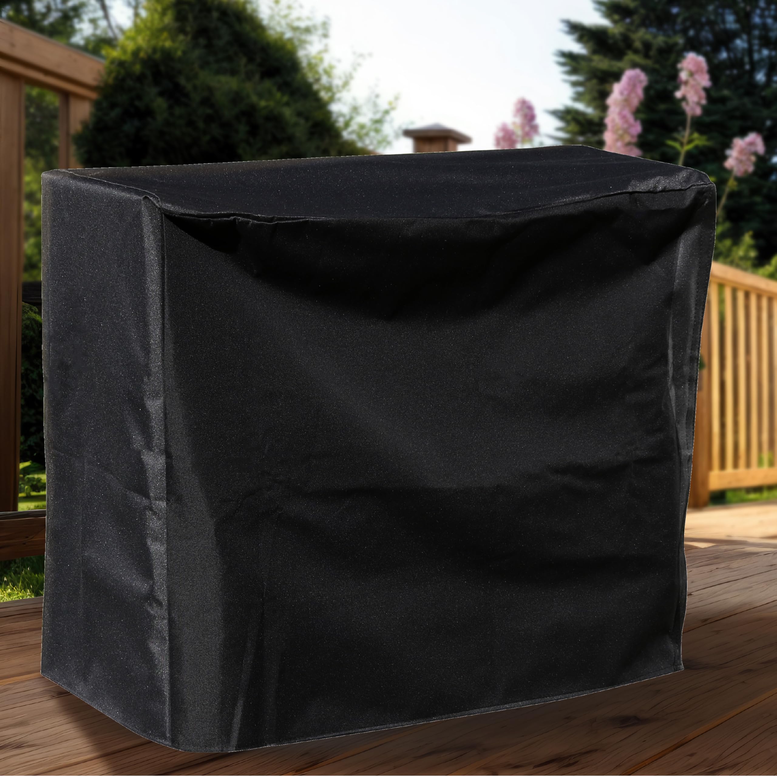 Sunnydaze cover in patio setting protecting firewood and blending decor