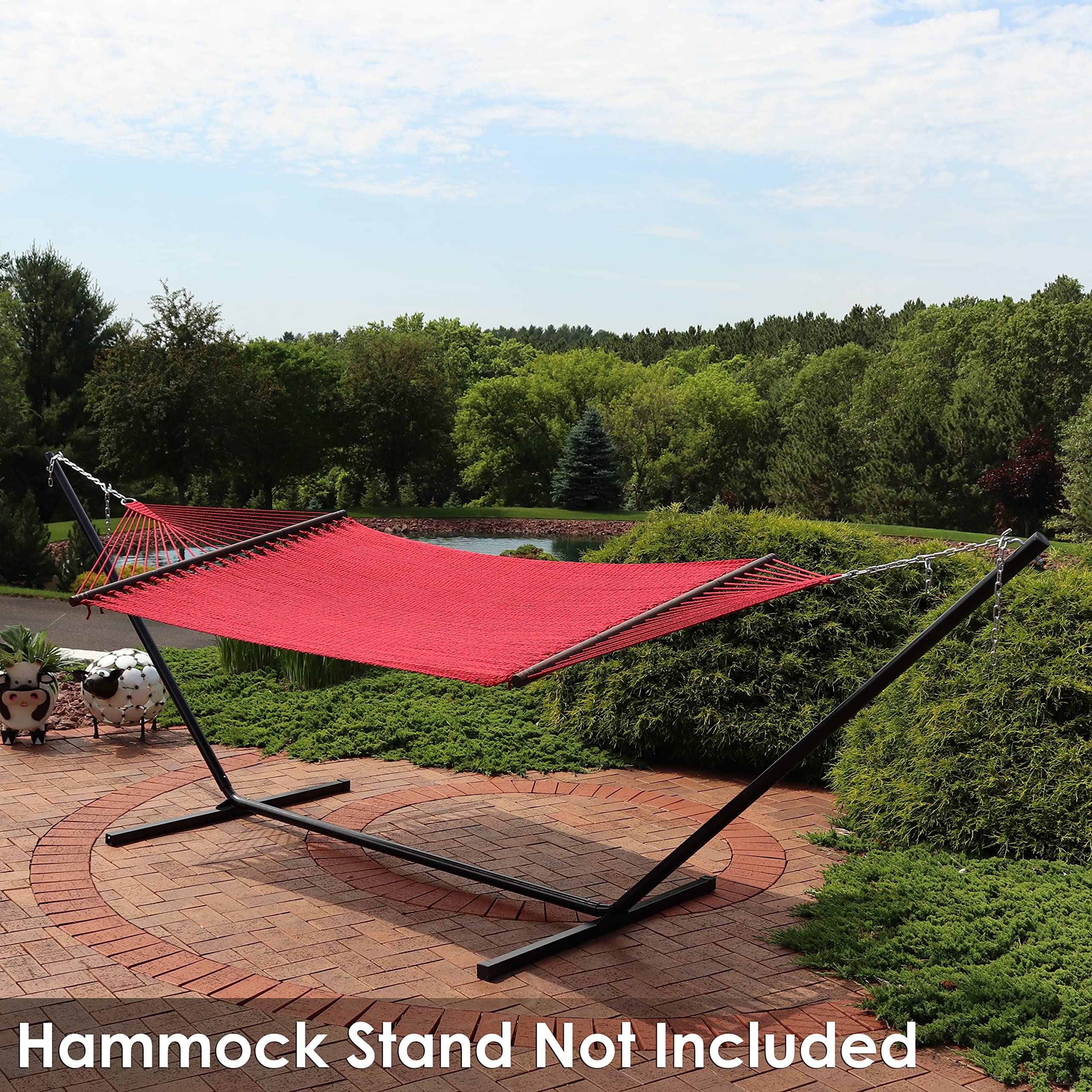 Sunnydaze hammock in backyard setting highlighting stylish outdoor relaxation