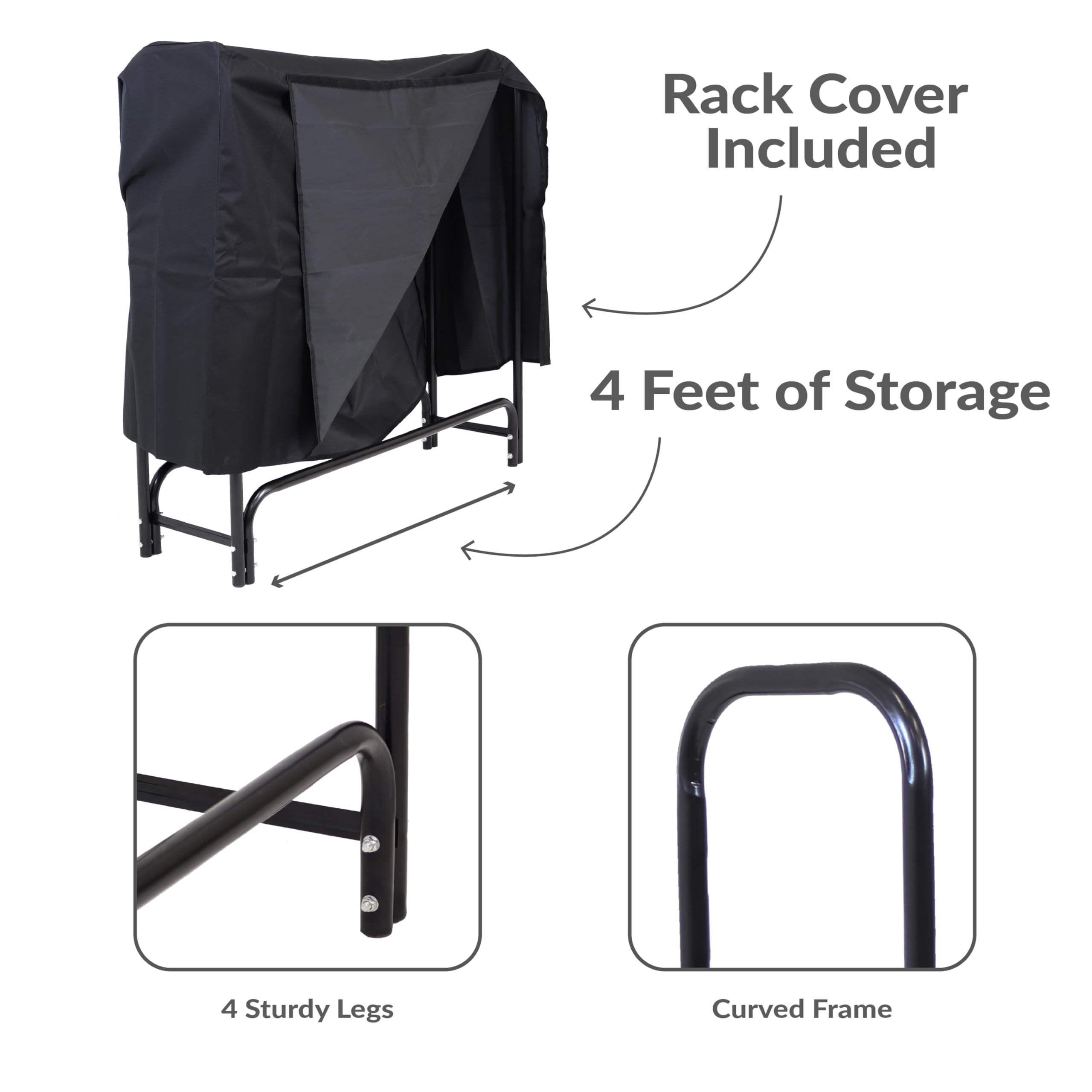 Sunnydaze rack loaded with split logs for ready-to-use fuel at hand