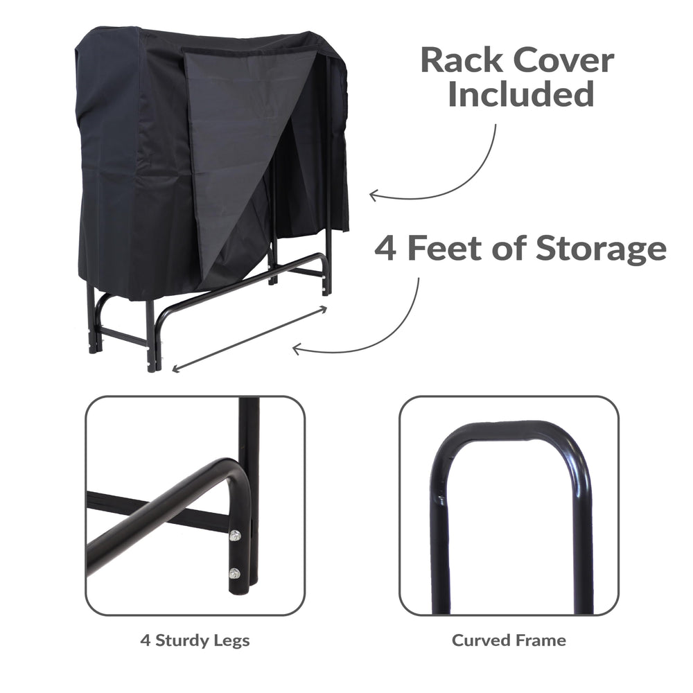 Sunnydaze rack loaded with split logs for ready-to-use fuel at hand