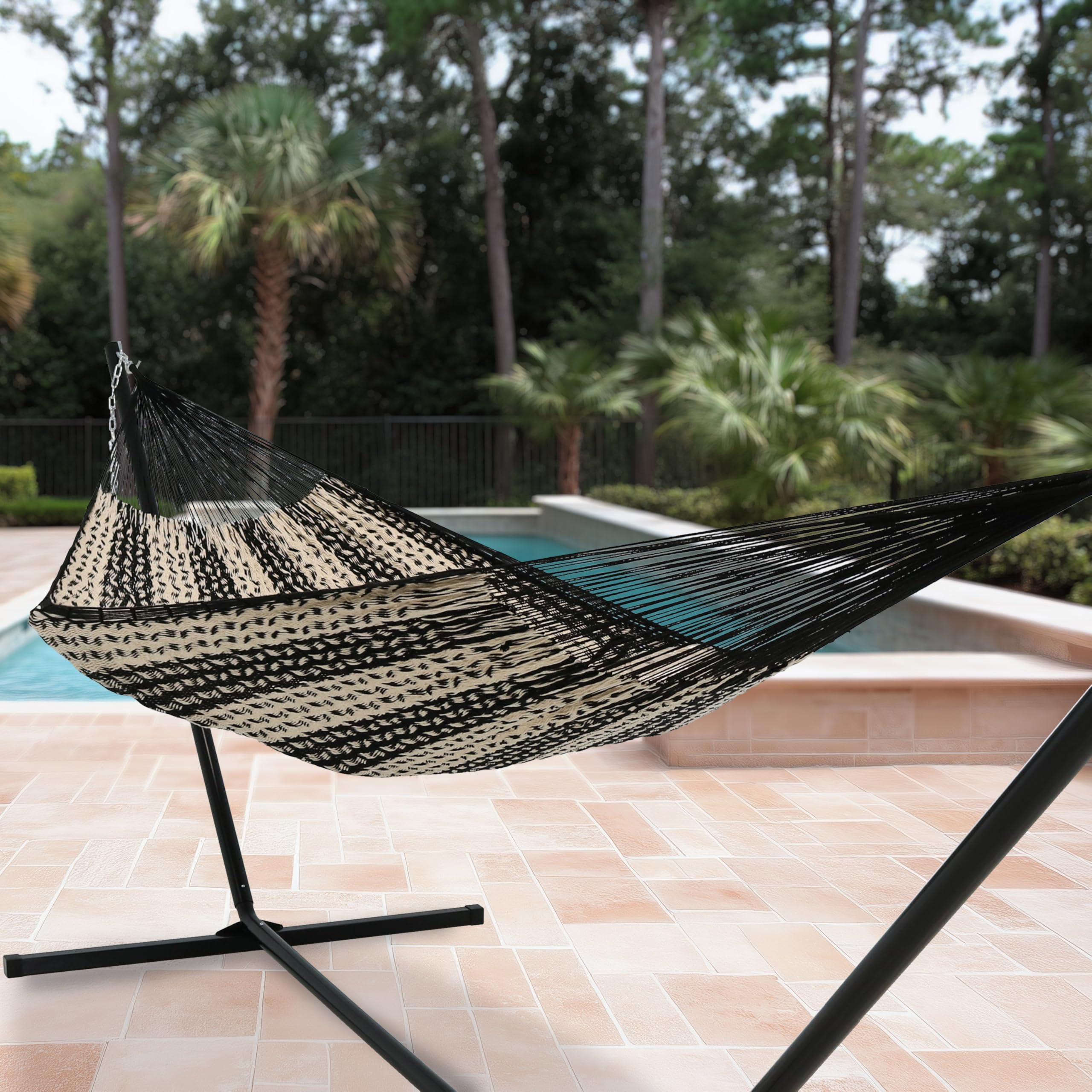 Sunnydaze family lounging together in hammock showing roomy 625 lb capacity benefit