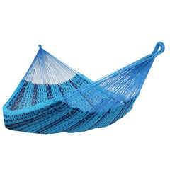 Sunnydaze Mayan front view showing full blue hammock and spacious bed benefit