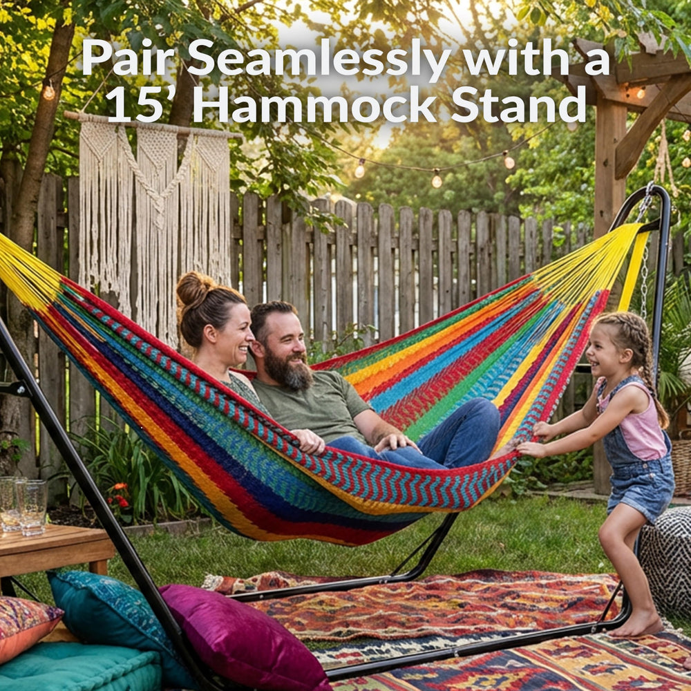 Sunnydaze Mayan XXL in use with two people relaxing to demonstrate capacity