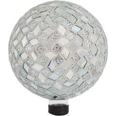 Sunnydaze front view of mosaic gazing ball showing reflective color and shape