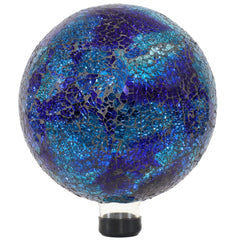 Sunnydaze front view of mosaic gazing ball highlighting reflective garden accent
