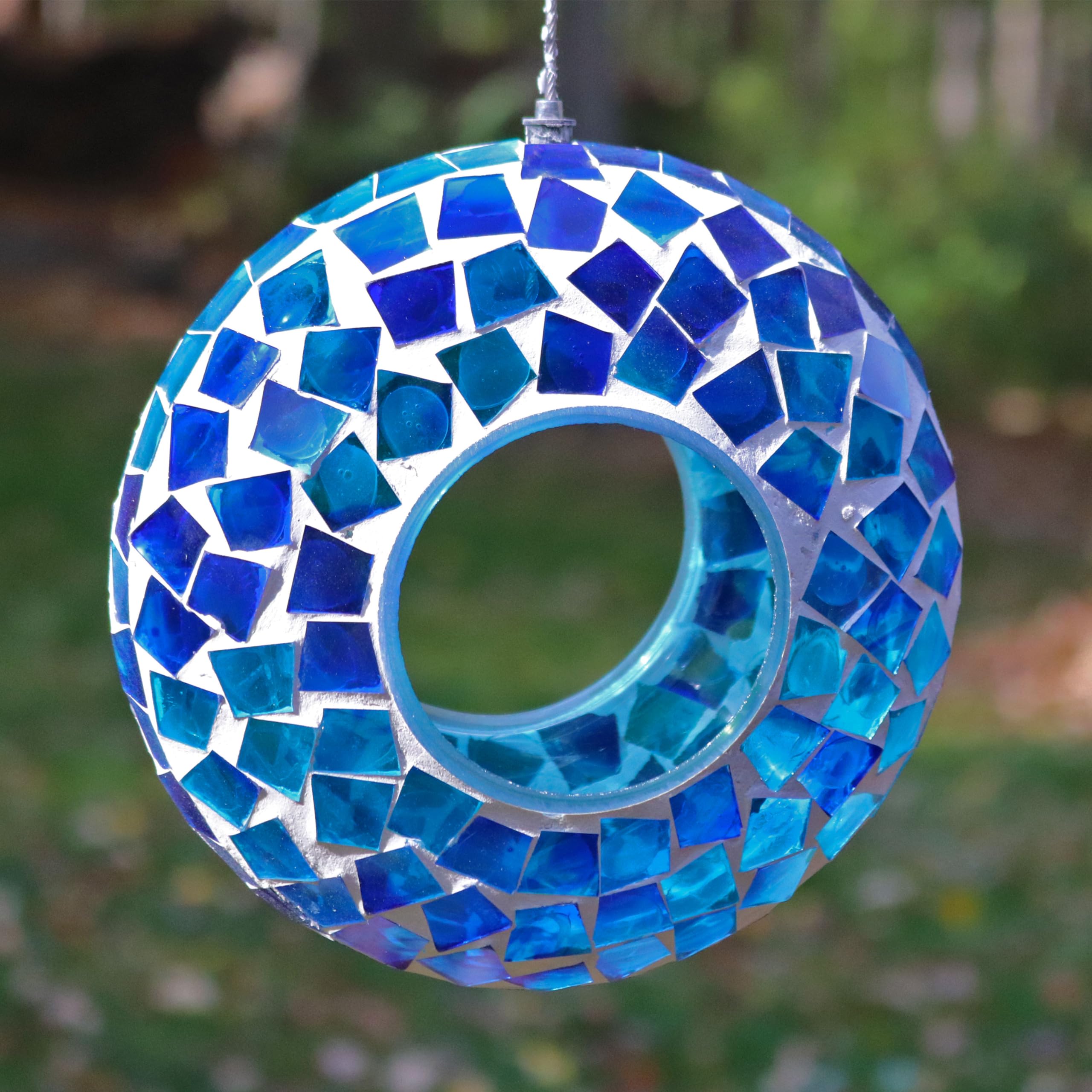 Sunnydaze mosaic tiles reflecting light at dusk for visual appeal