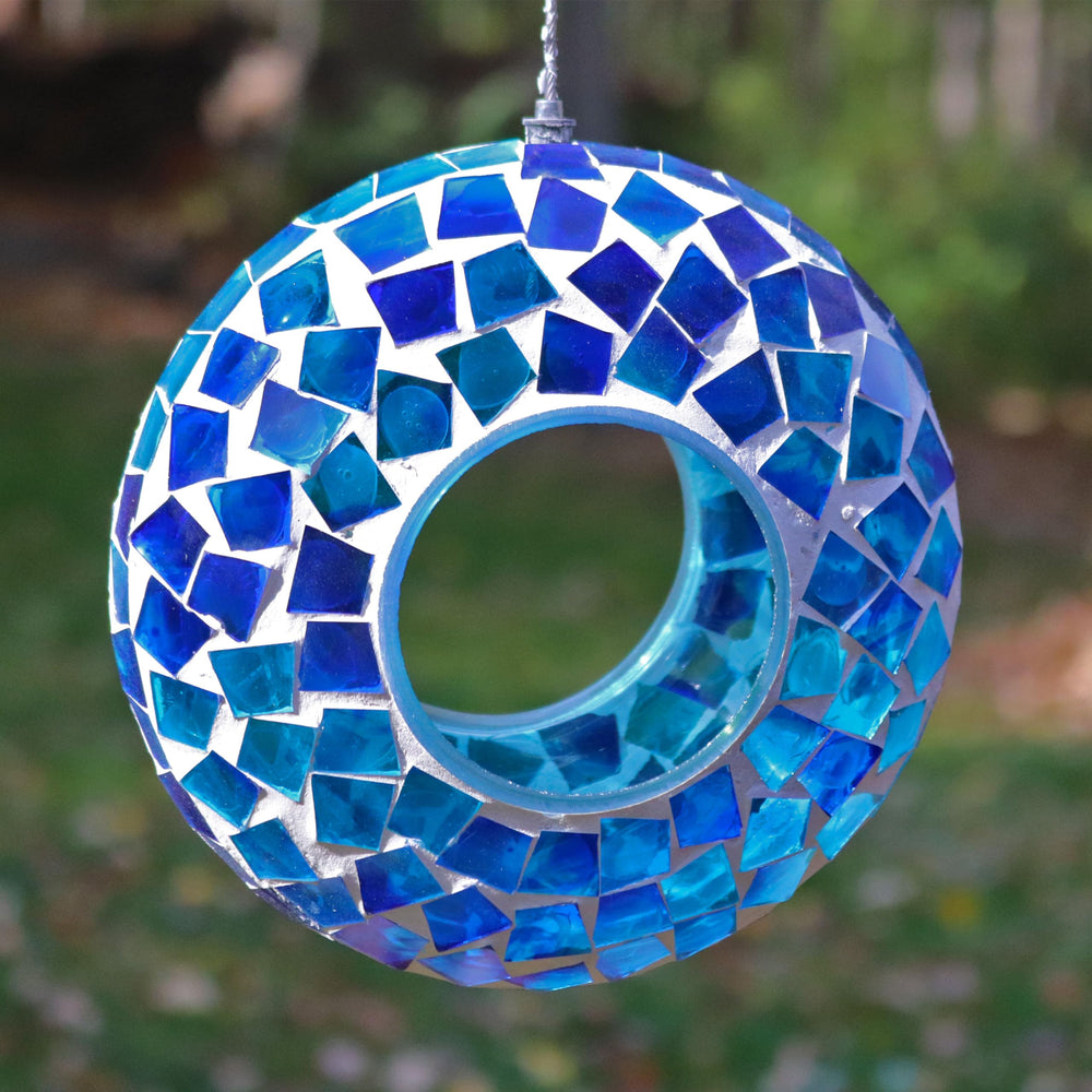 Sunnydaze mosaic tiles reflecting light at dusk for visual appeal