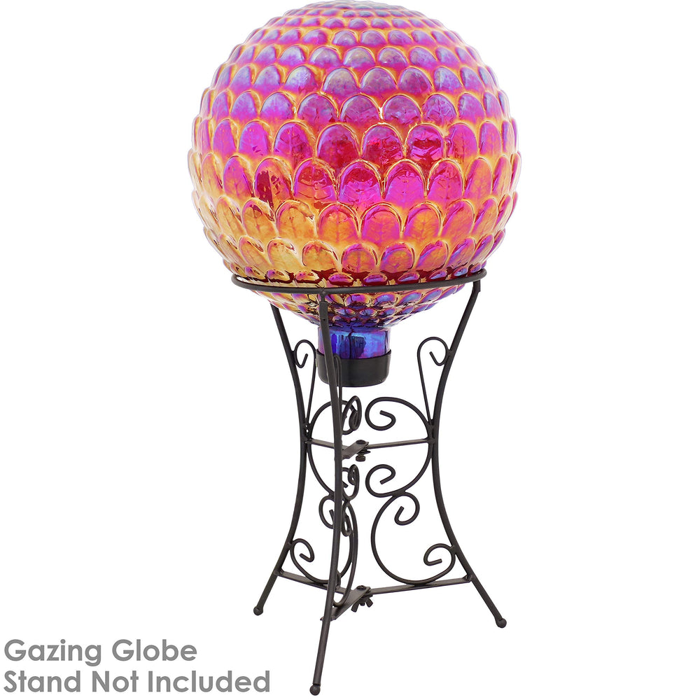 Sunnydaze orb on a stand with scale comparison to show appropriate sizing