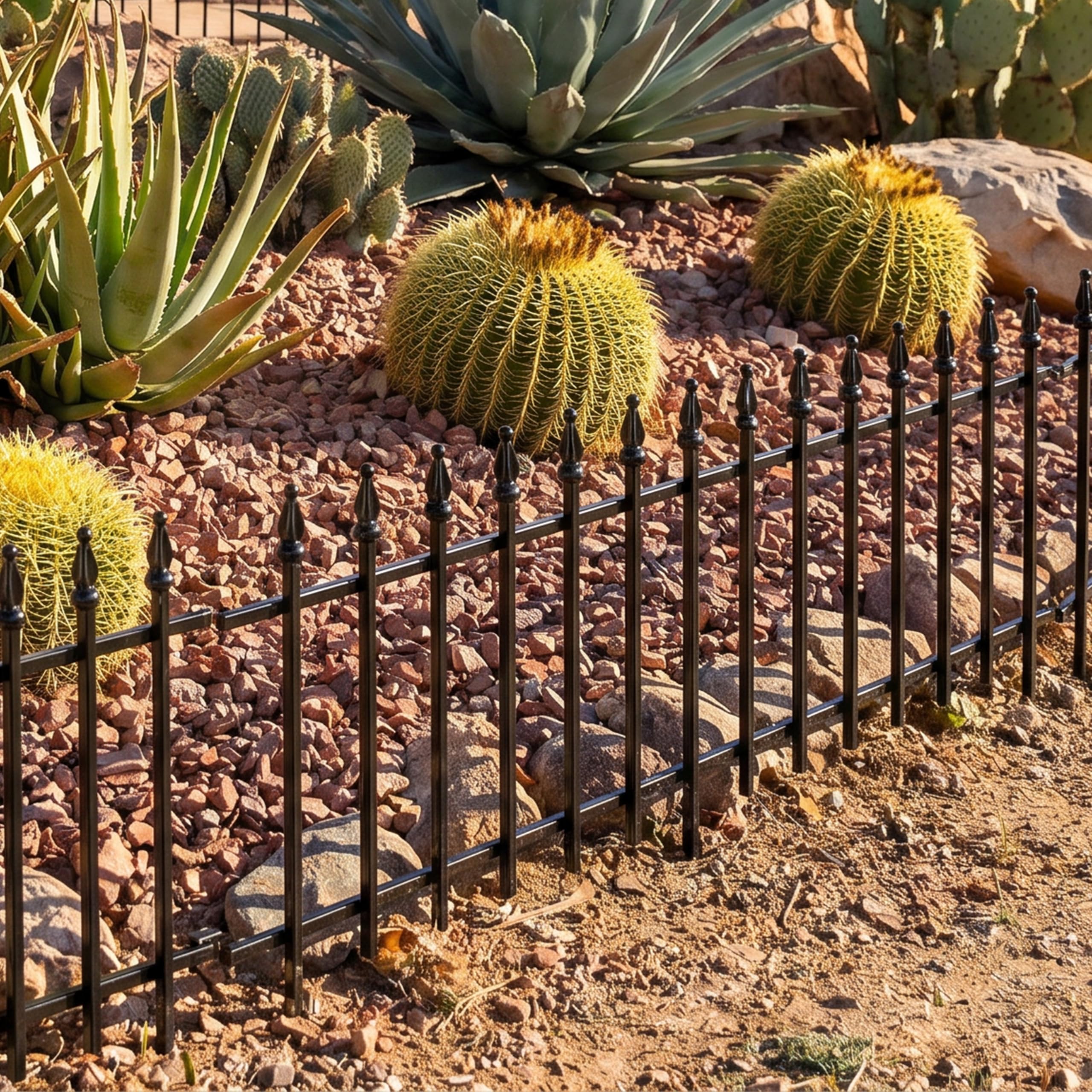 Sunnydaze pathway lined with fence demonstrating tidy walkway separation
