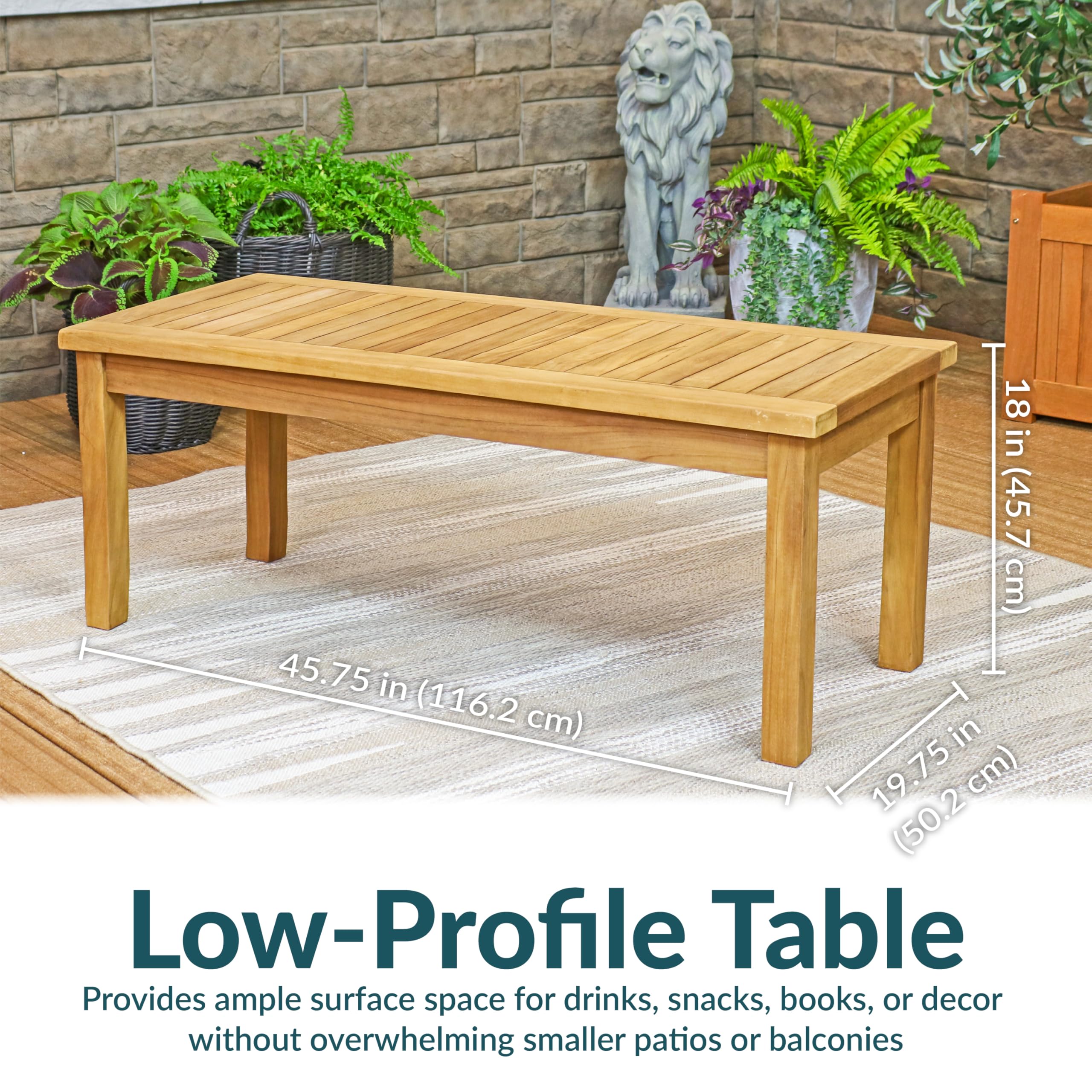 Sunnydaze Decor coffee table in patio setting demonstrating how it anchors seating
